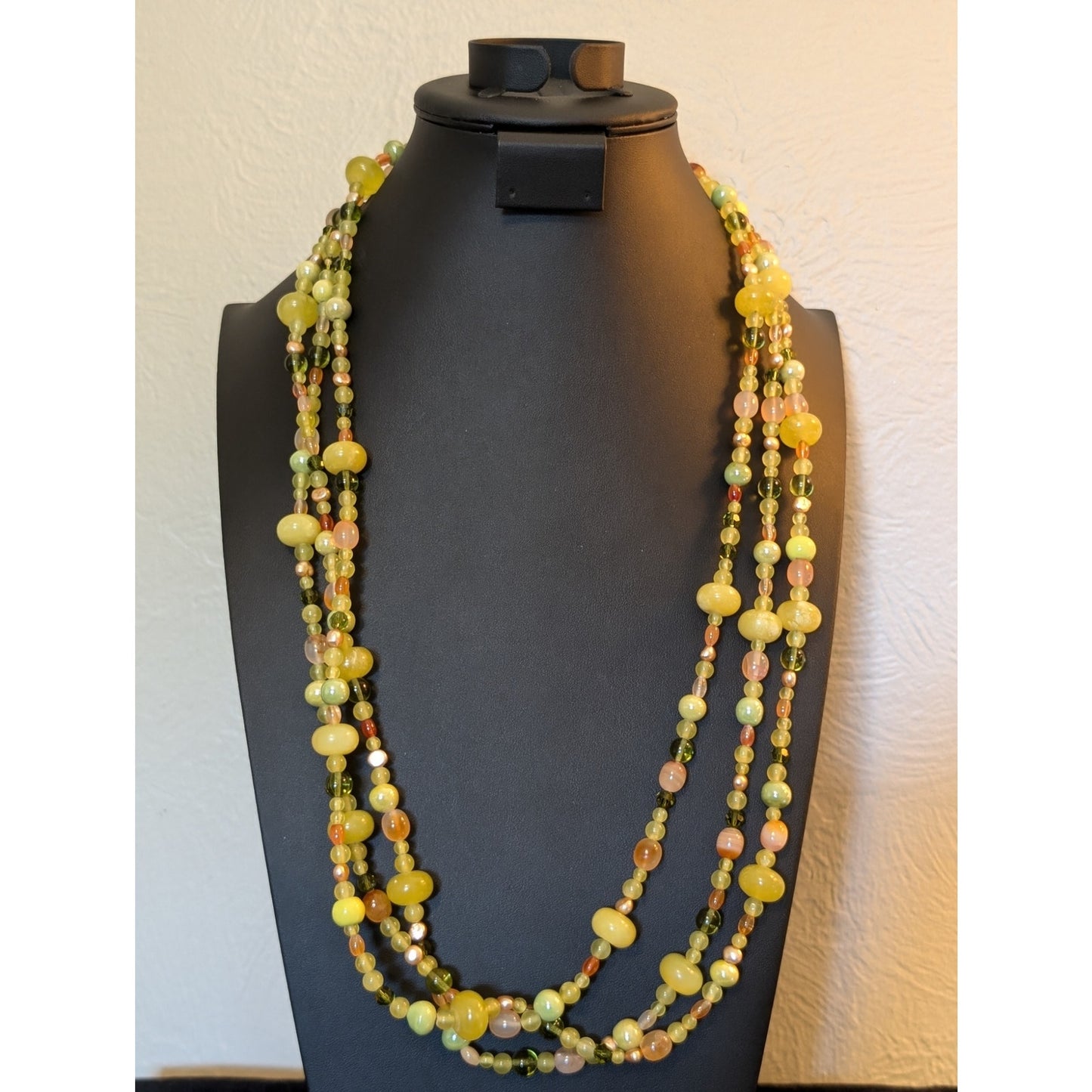 Gemstones Crystal Pearls & Glass Beaded Long Strand 98" Necklace