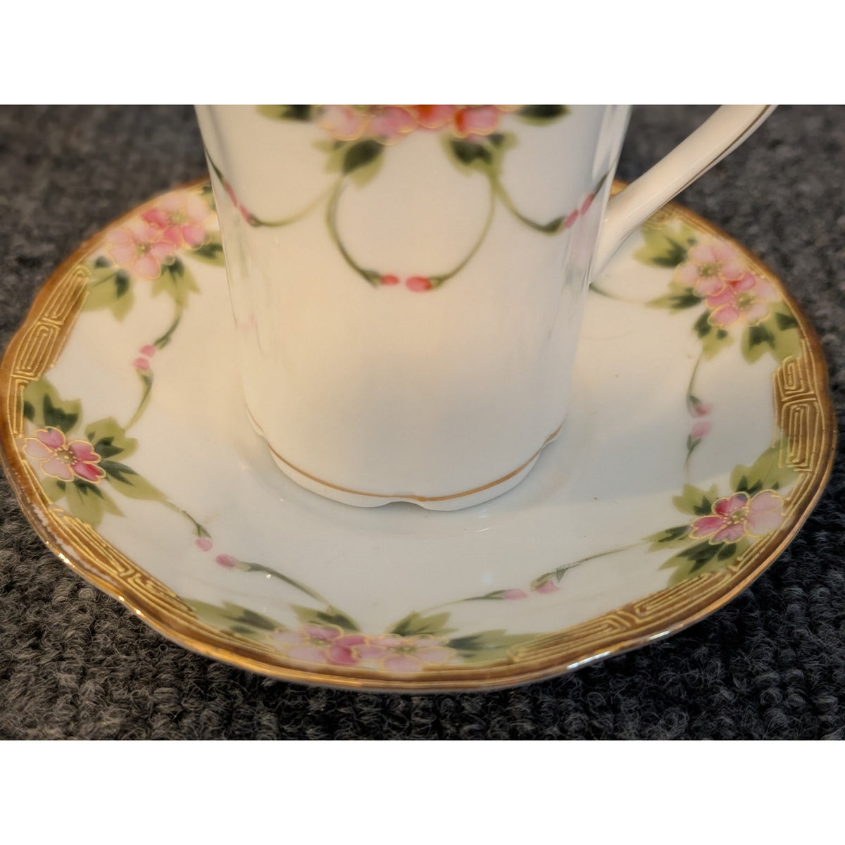 Antique Hand Painted Nippon Chocolate Cup and Saucer Rising Sun Mark