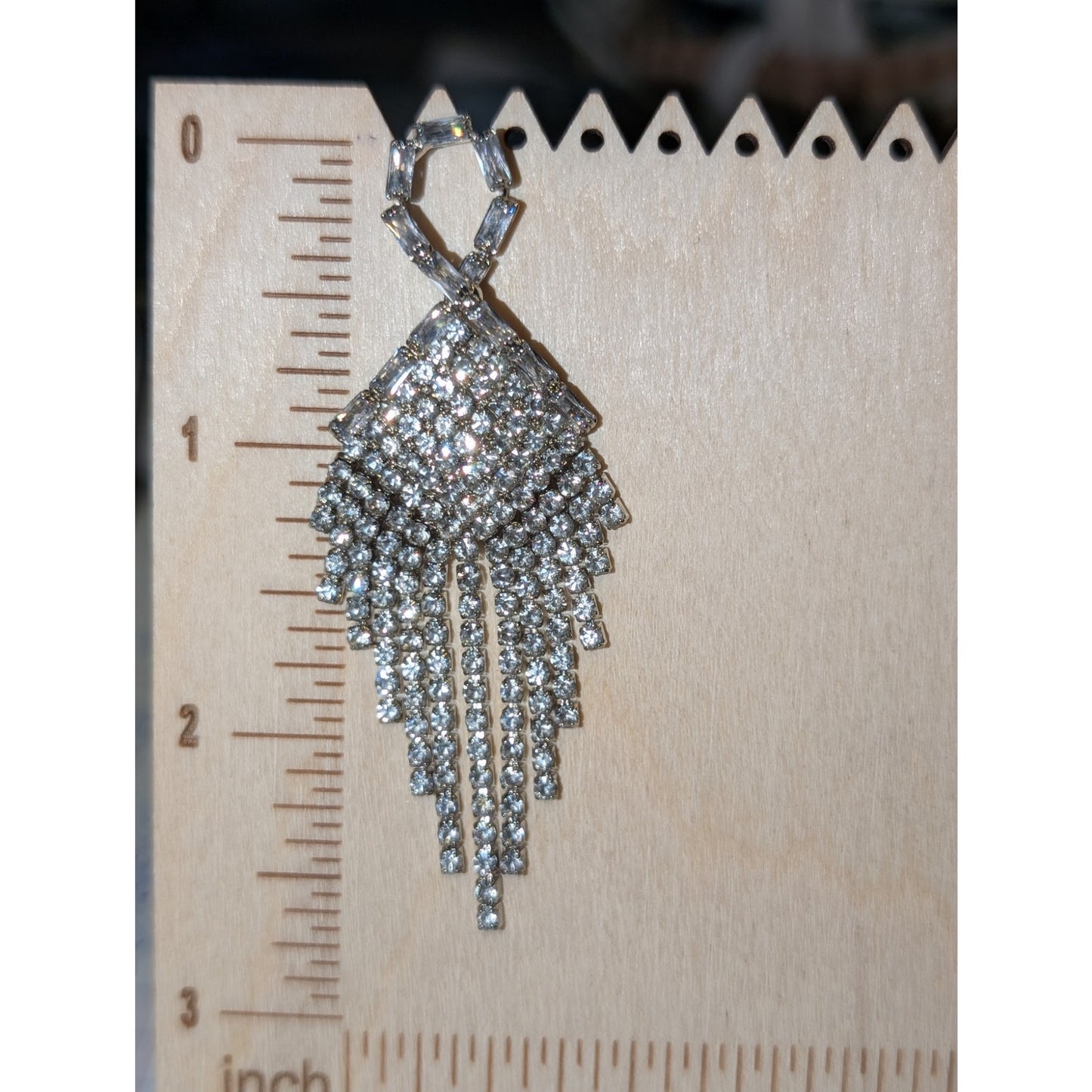Rhinestone Fringe Dangle Round & Baguette Pierced Earrings