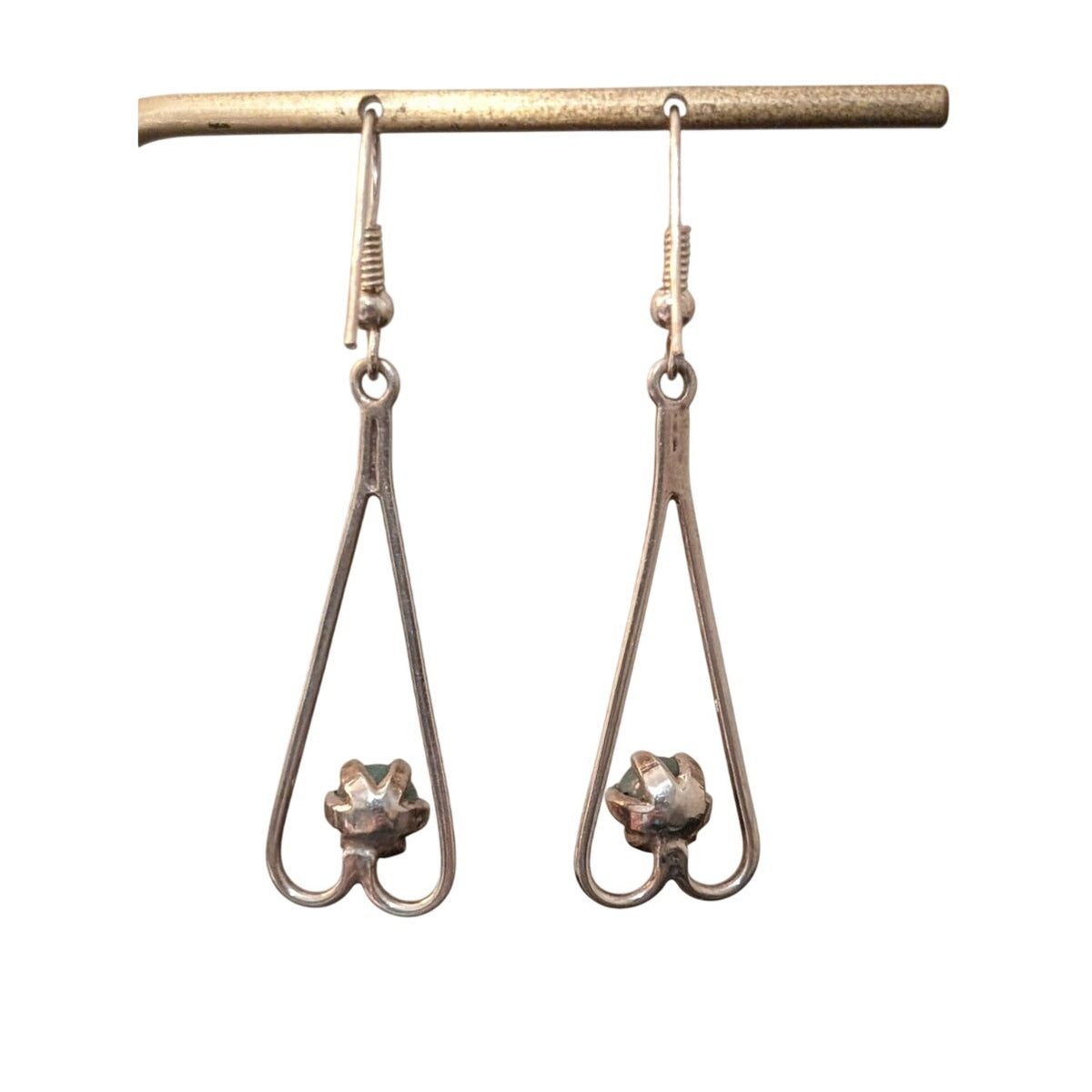 Vintage 925 Sterling Green Prong Set Round Stone Drop Dangle Earrings