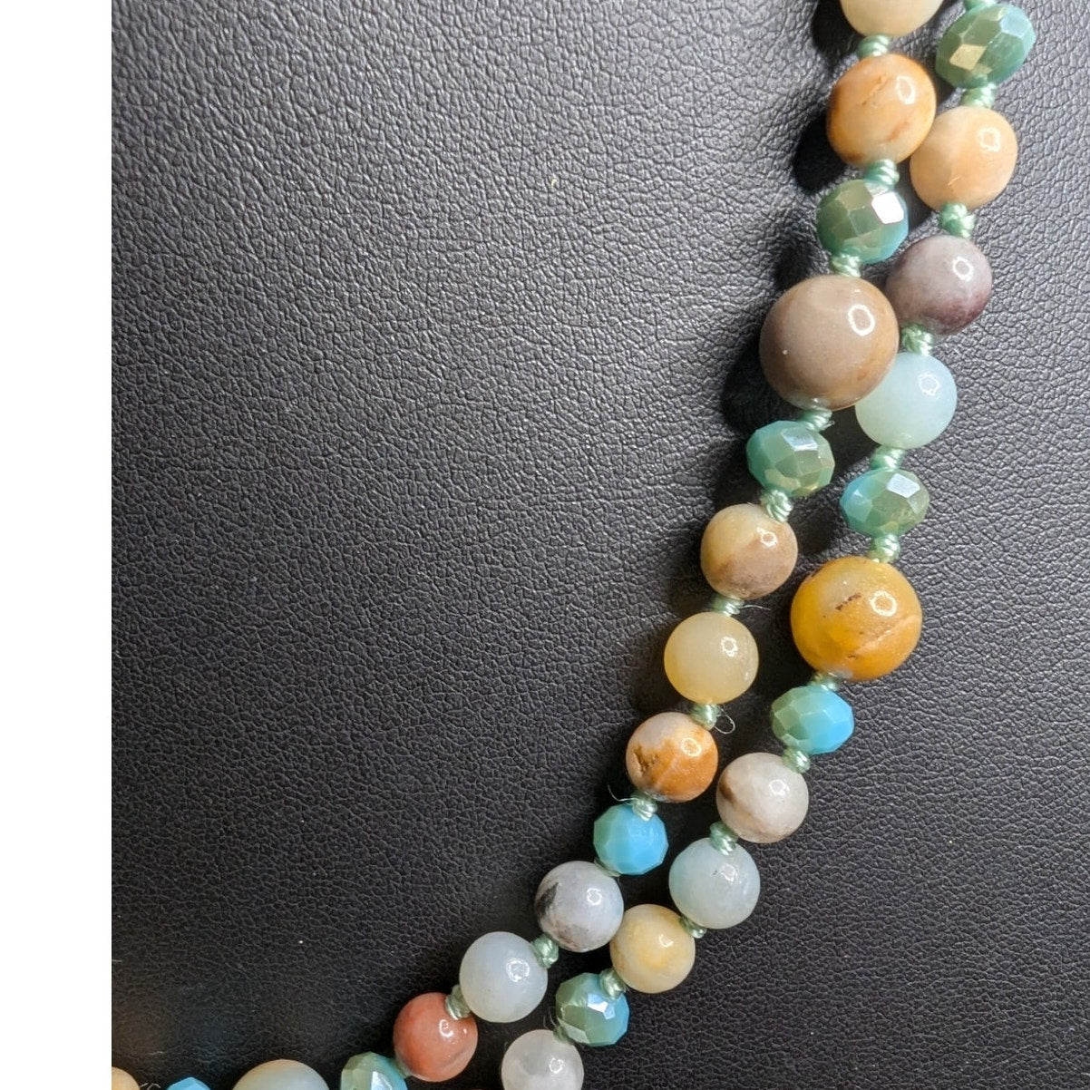 Jasper Glass Agate Quartz Multi Stone Opera 48" Hand Knotted Necklace