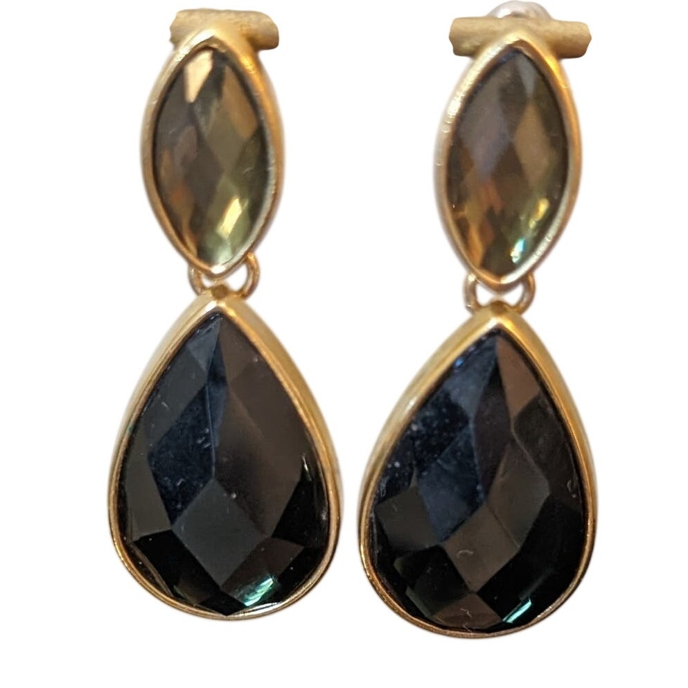 Vtg Joan Rivers Faceted Teardrop & Marquise Glass Stone Dangle Drop Earrings