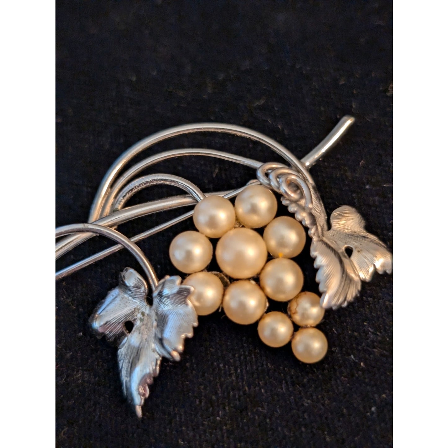 Vintage Beau Sterling Silver Pearl Grapes Brooch