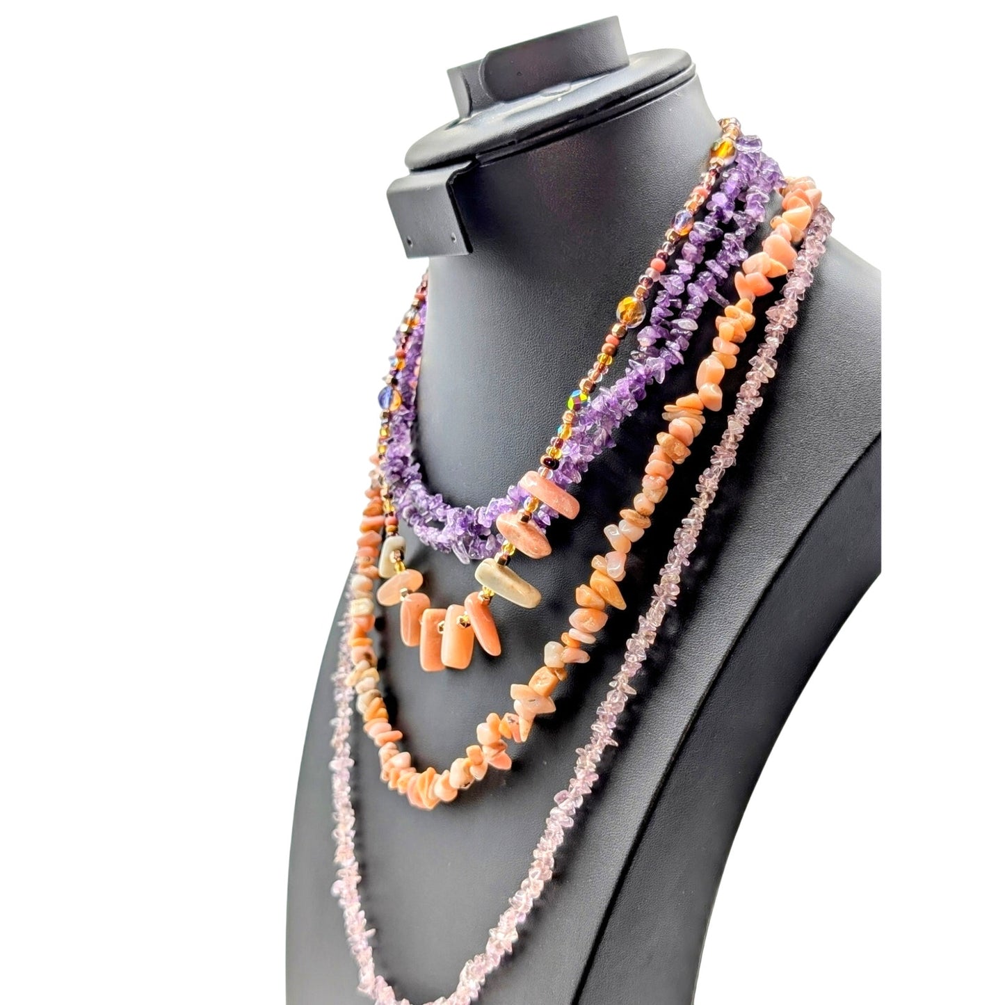 Lot of Four Stone Chip & Crystal Bead Necklaces