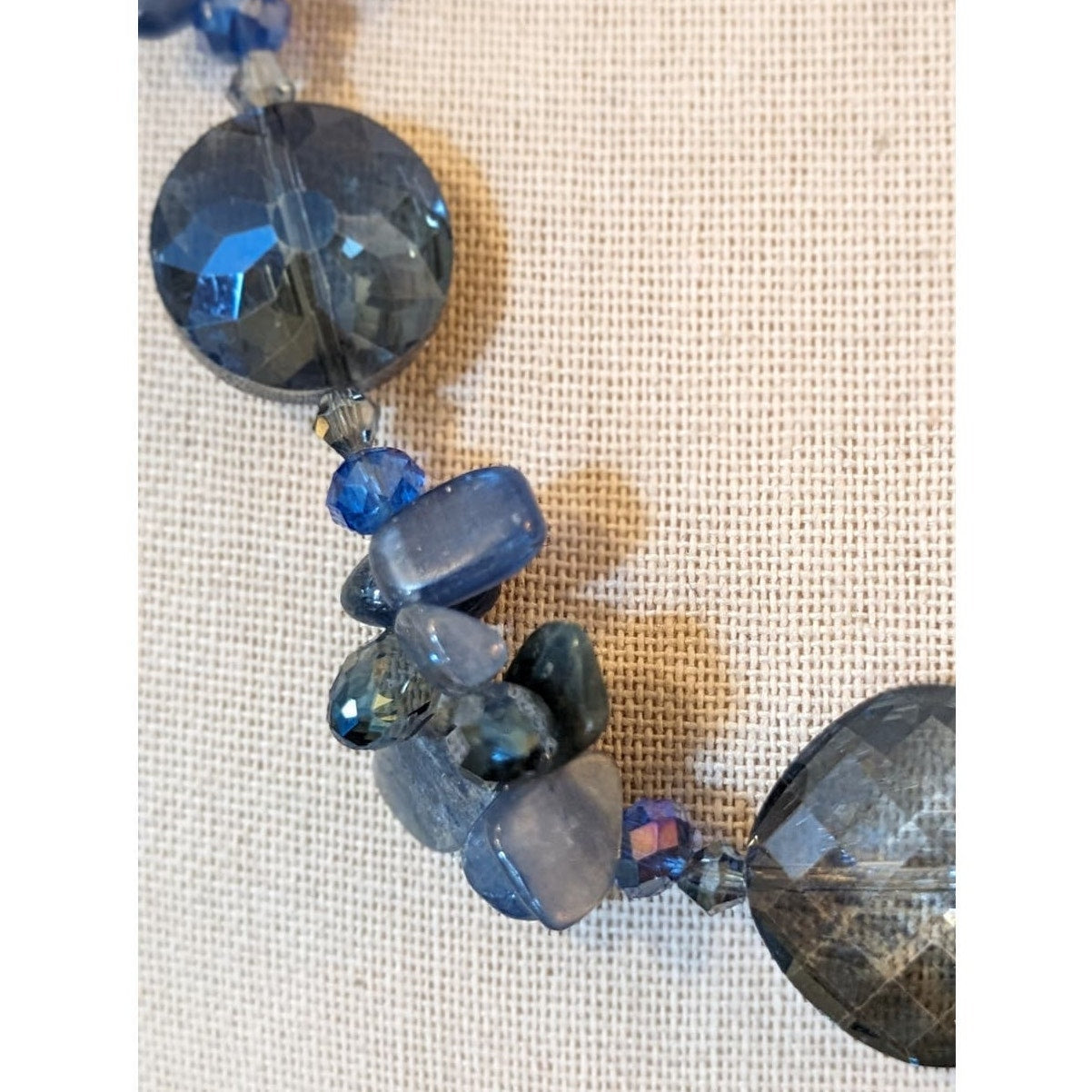 Smoky Blue Faceted Crystal and Blue Stone Necklace on Sterling Chain