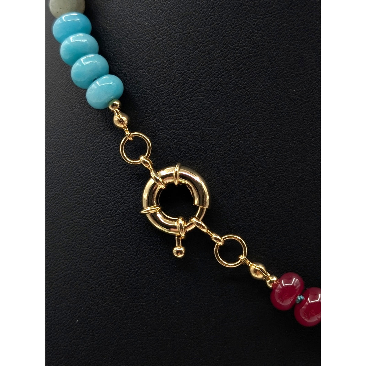 Colorful Natural Gemstone Hand-Knotted Bead 14K Gold Plated Clasp 18" Necklace