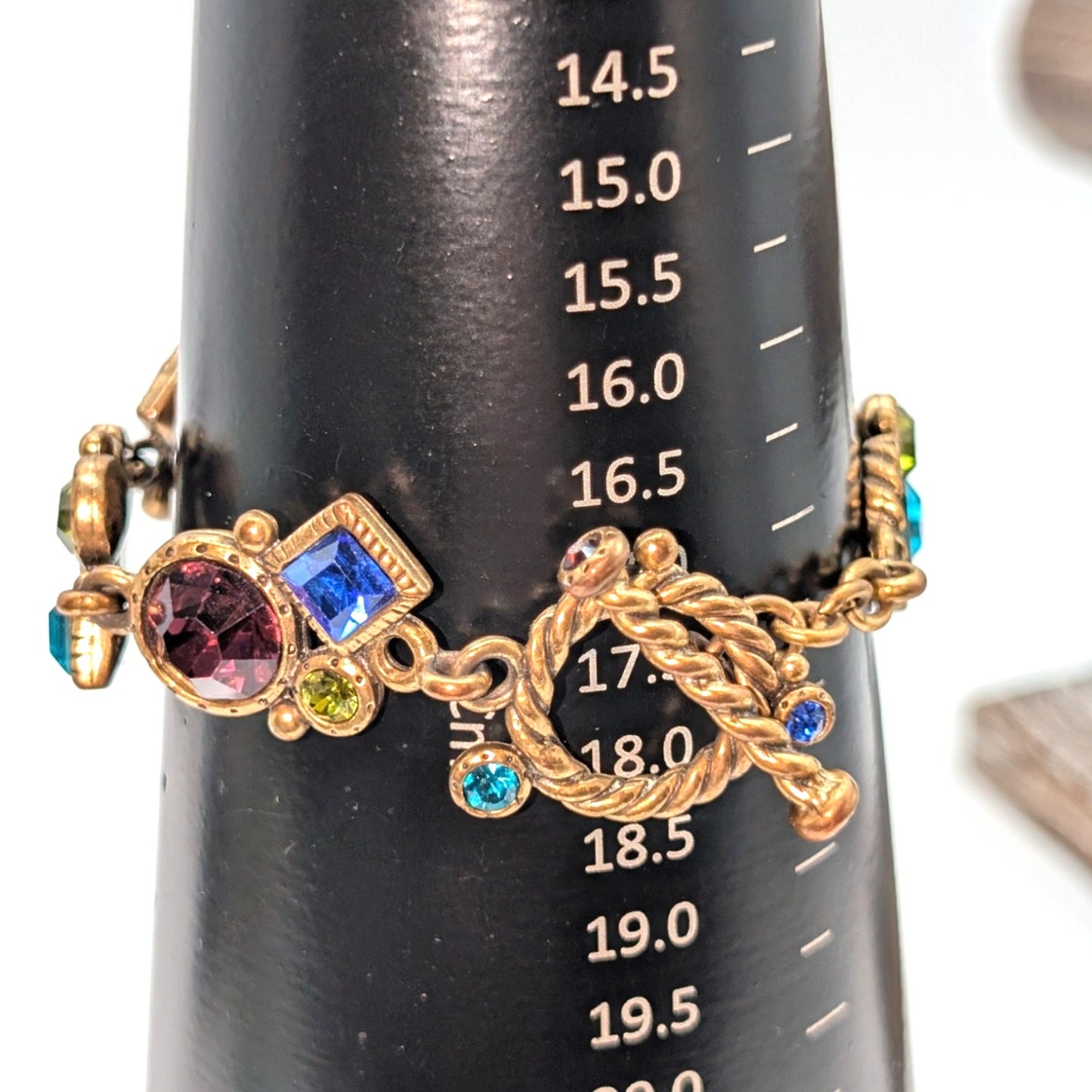 Vintage Multi-Gem Multi-Shape Gold Tone Toggle Clasp 8" Bracelet