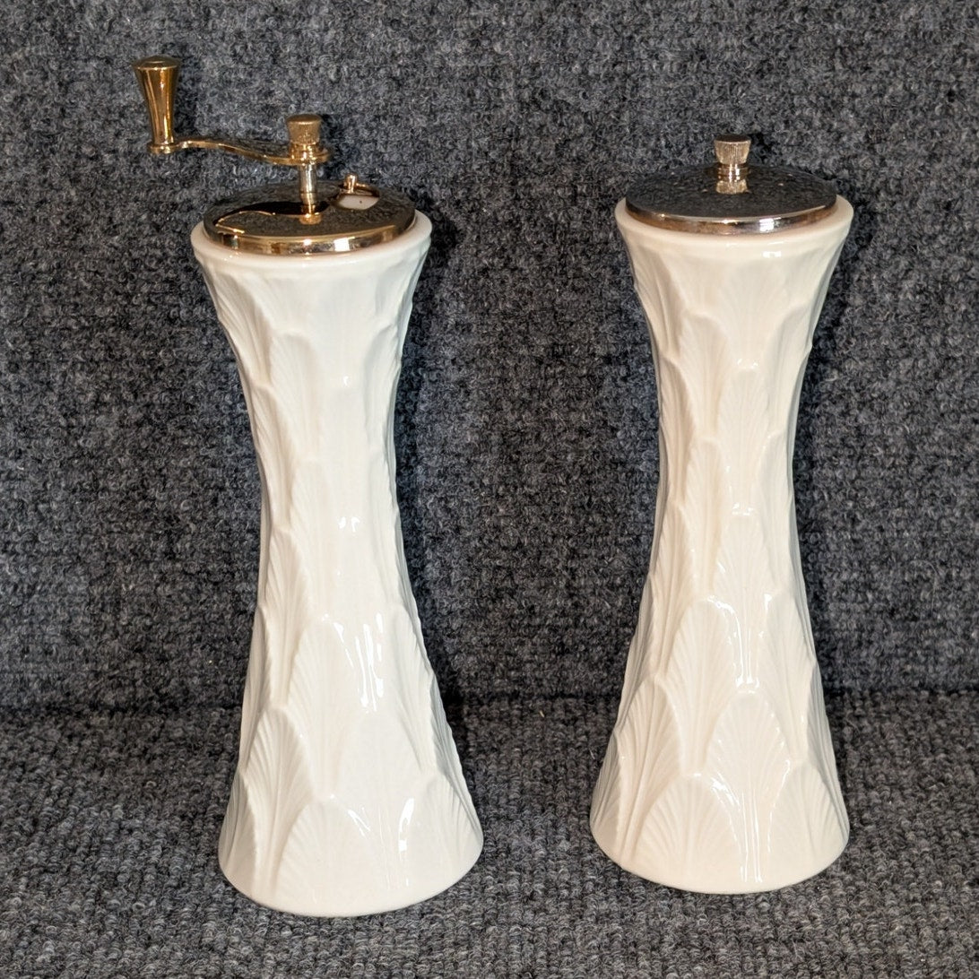 Vintage Lenox Glenwood Collection Porcelain Leaves Pepper Mill & Salt Shaker