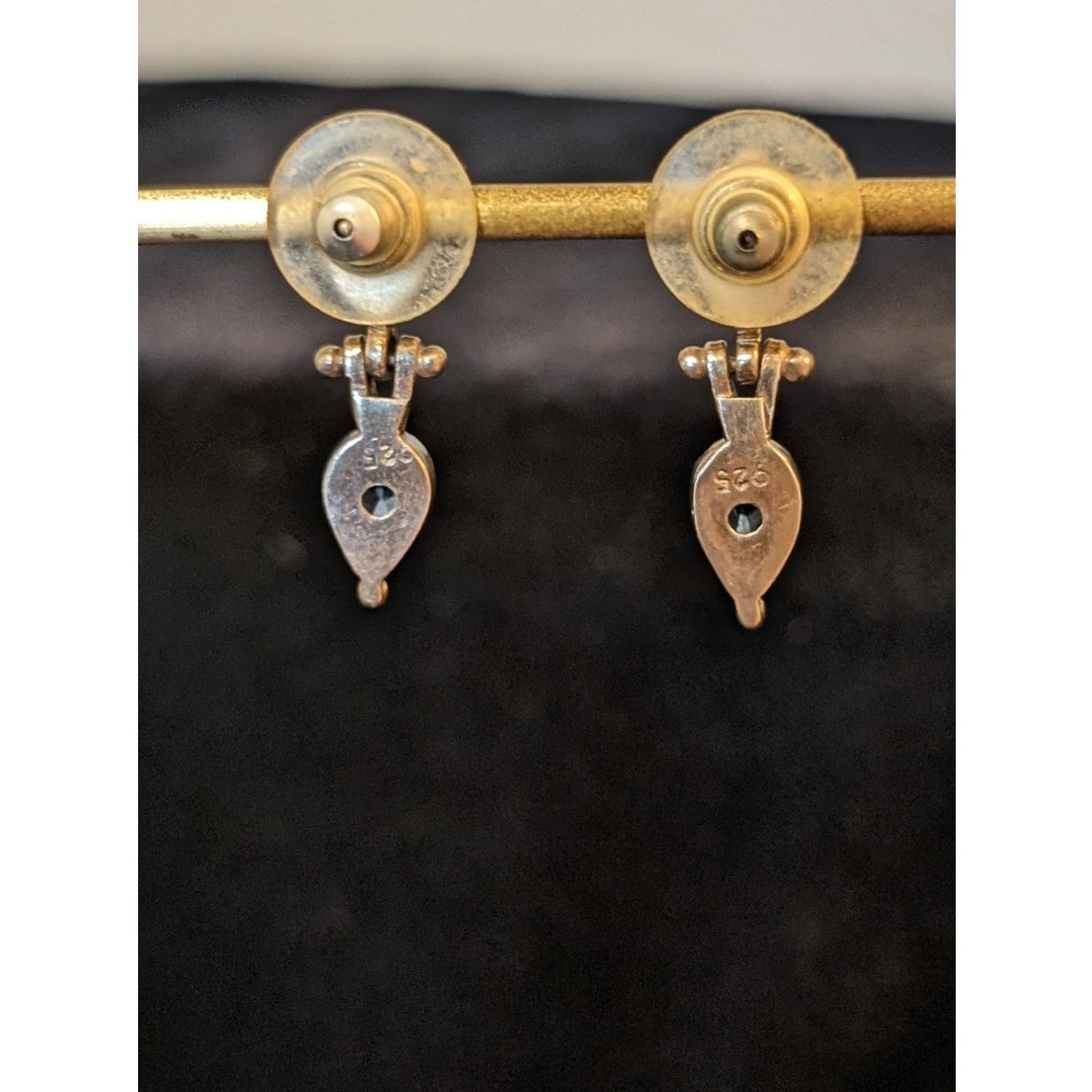 Vintage 1990s 925 Sterling Peridot & Blue Topaz Hinged Dangle Post Earrings