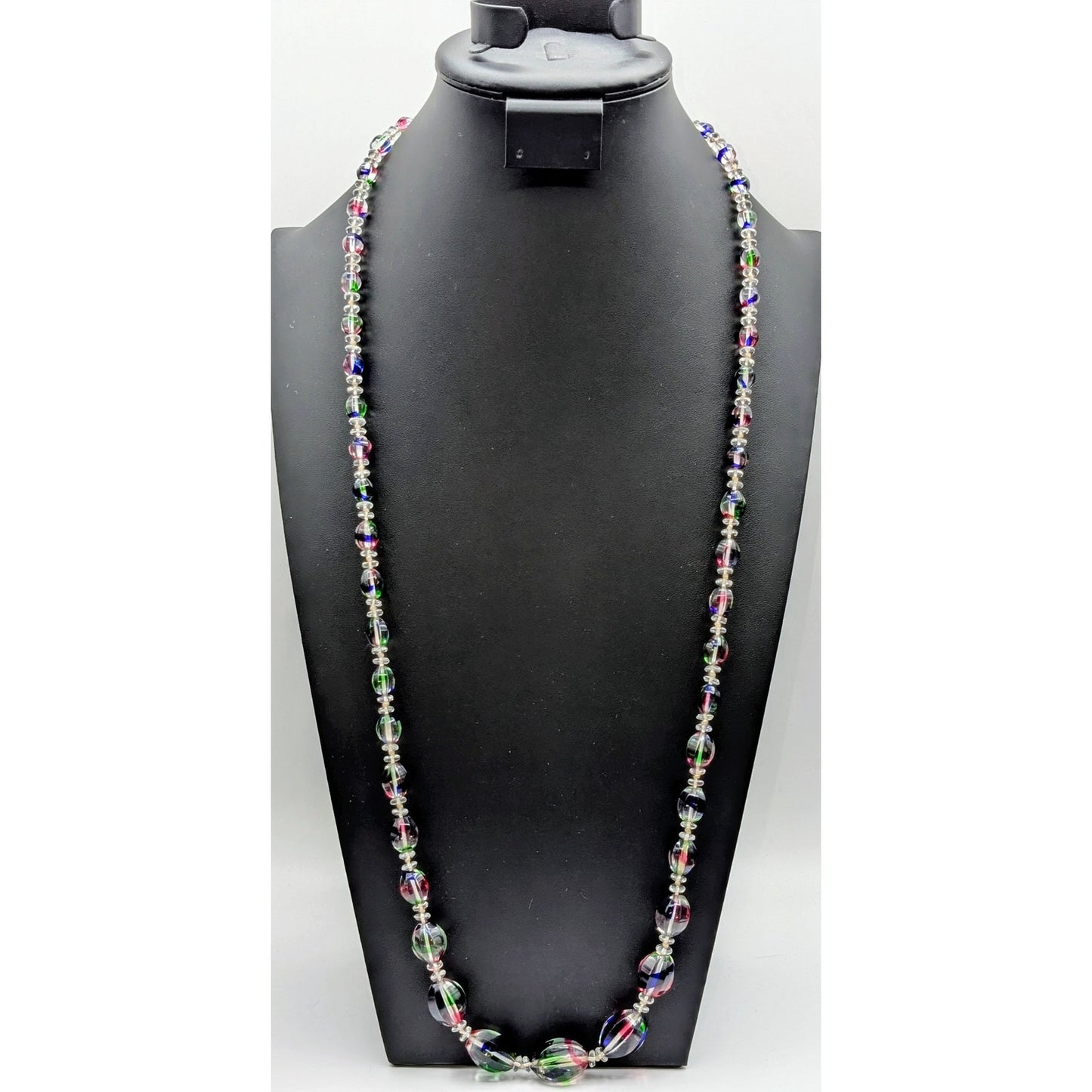 VTG Rare Iris Rainbow Graduated Glass Bead Knotted Long Over the Head Necklace