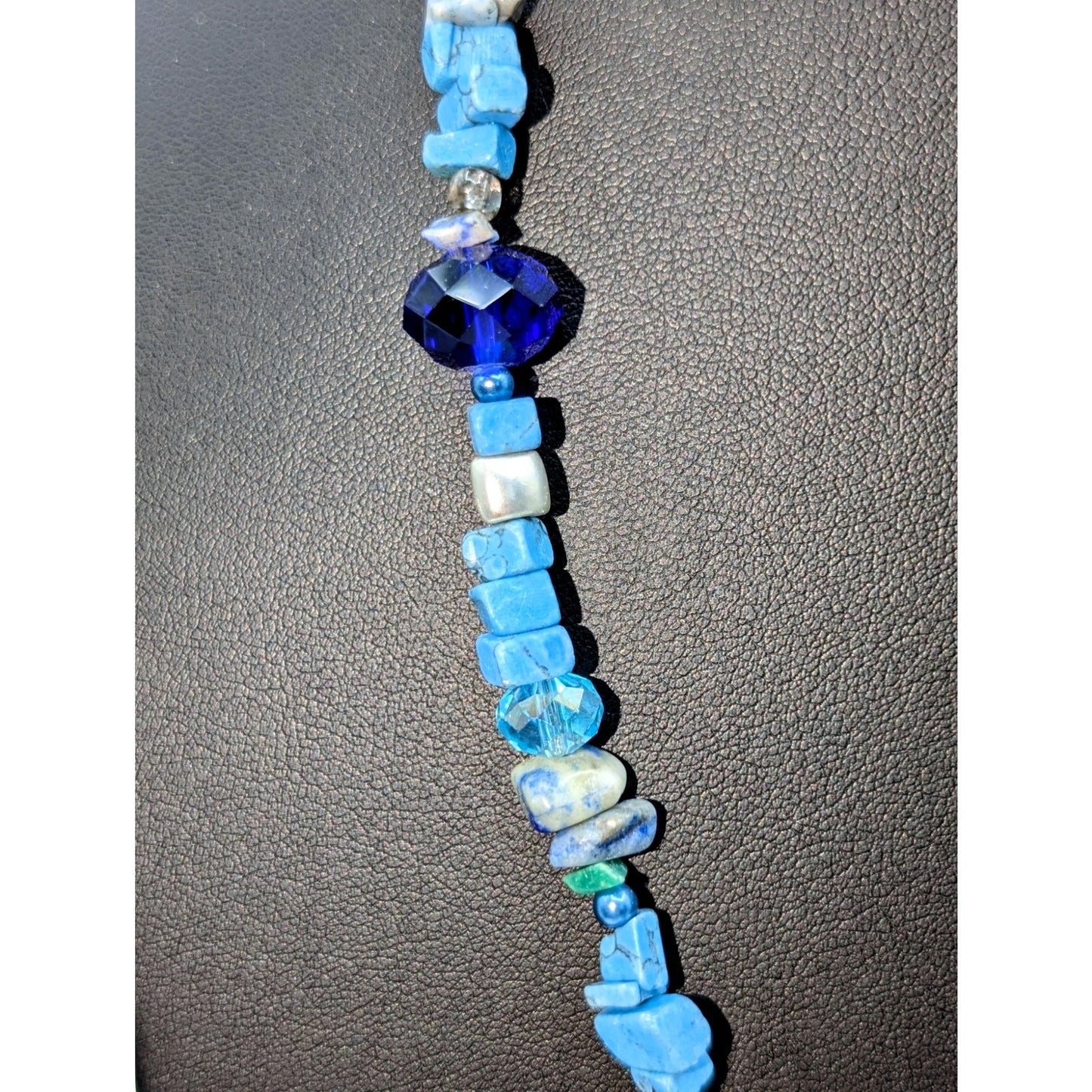 Blue Stone Chip Blue Crystal Beaded Toggle Clasp 30.5" Necklace