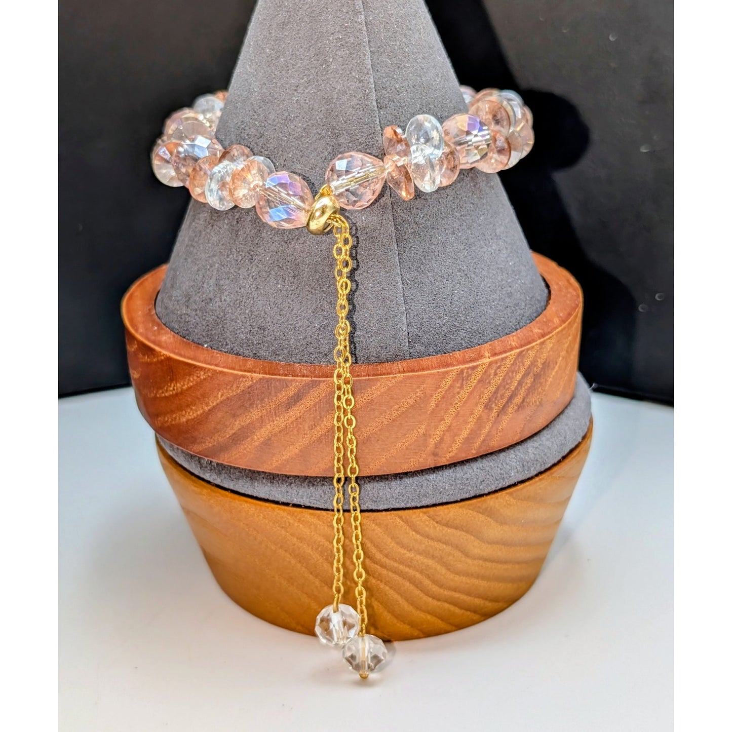 Pink & Clear Crystal Gold Tone Pull Chain Dangle Bracelet