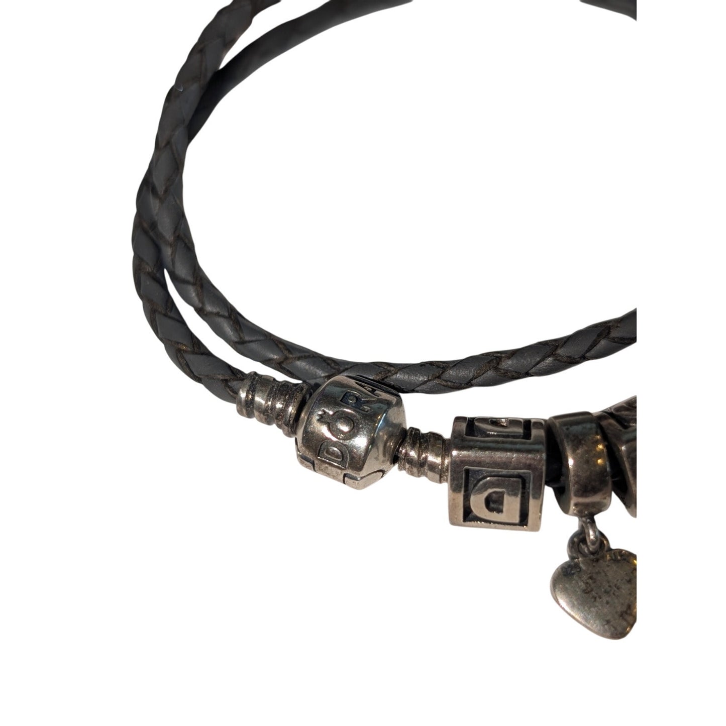 Genuine Pandora 925 Sterling Dark Brown Double Braided Leather Wrap Bracelet