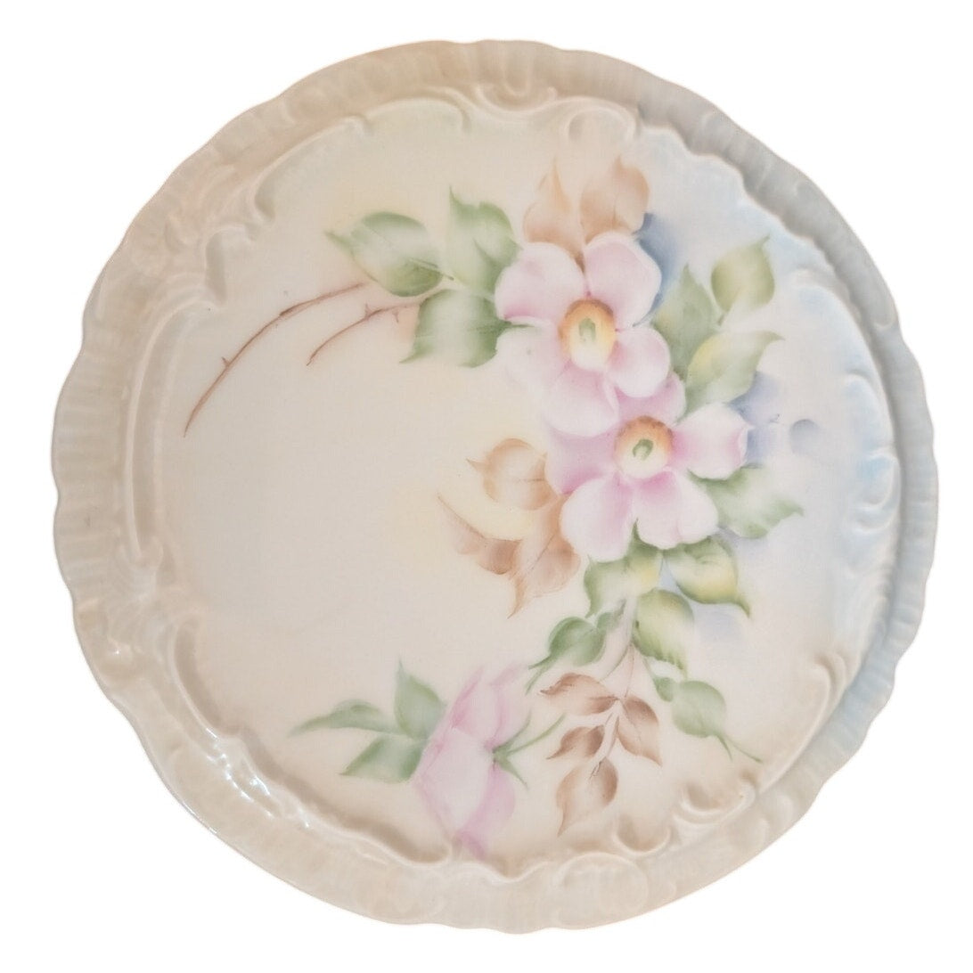 Vintage Bavaria Porcelain Trivet Embossed Edge Floral Pattern Pink Green Blue