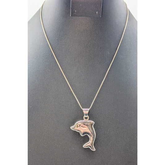 Rare VTG Signed Alunno and Stendardi 925 Sterling Large Dolphin Pendant Necklace