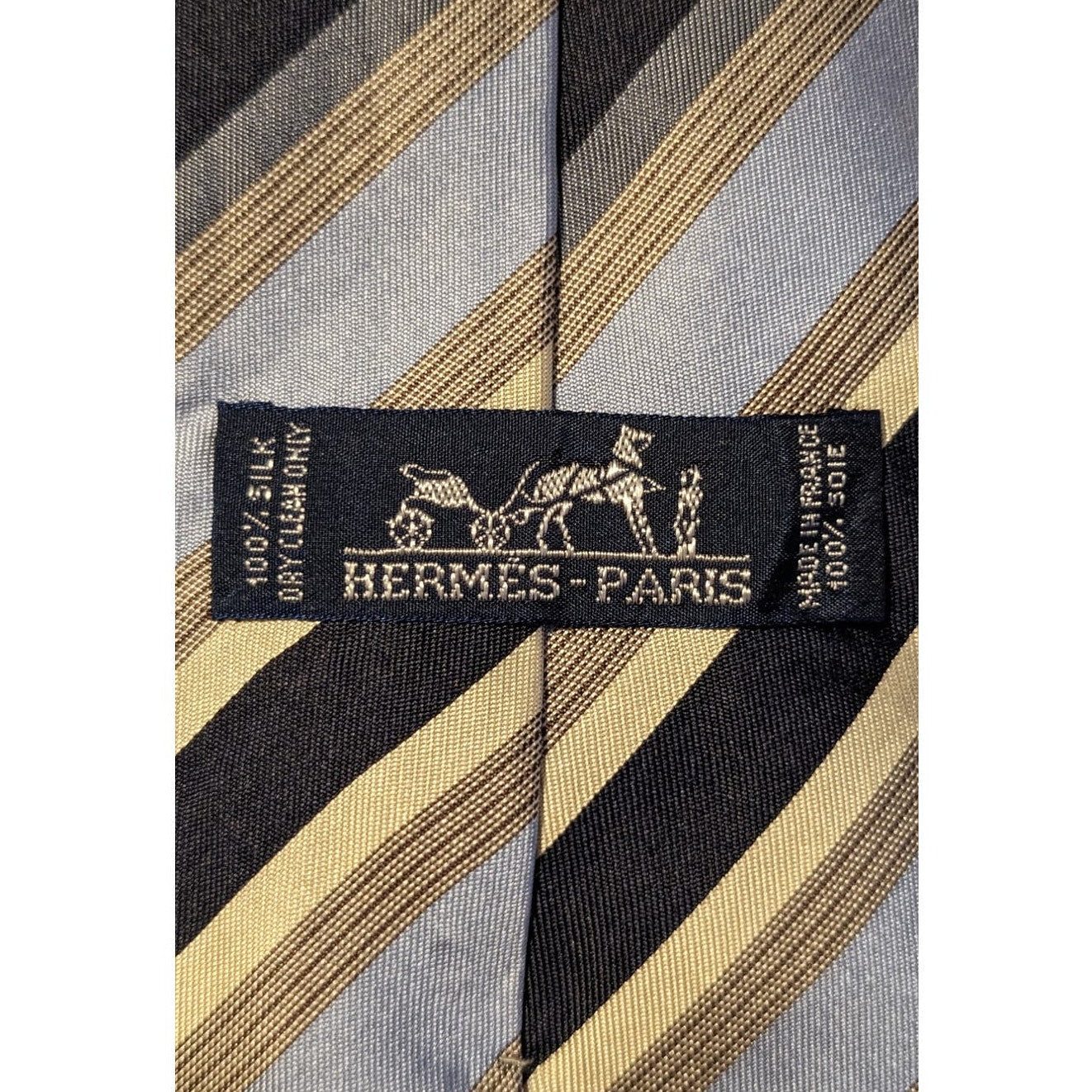 Hermes Paris Vintage 100% Silk Blue Stripe Neck Tie Authentic