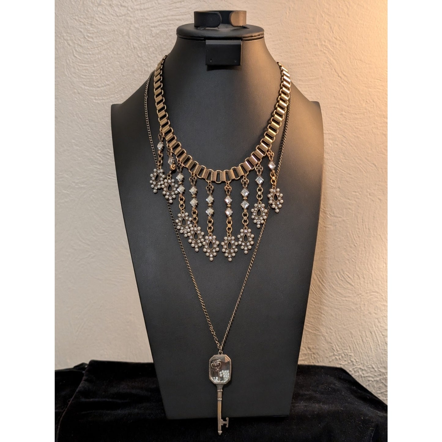 Two Victorian Drop Dangle Pendant Bib Necklace Lot