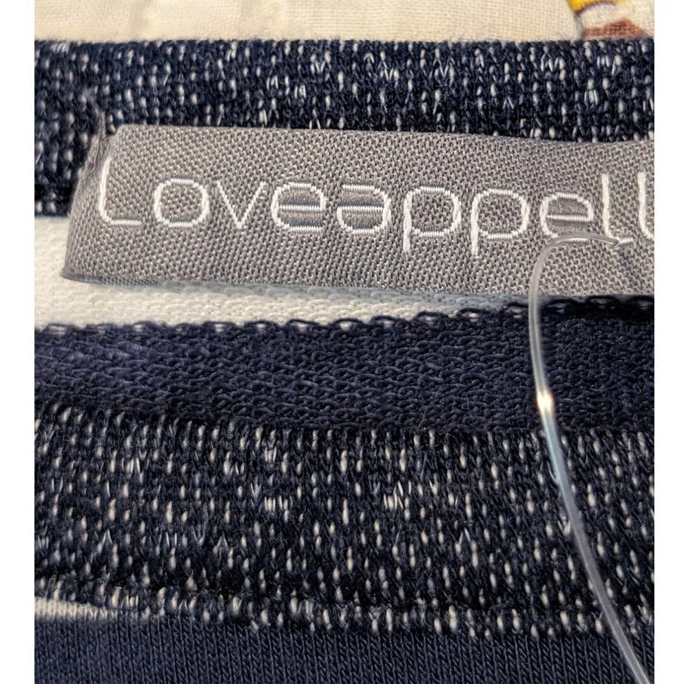 Loveappella Malbec Elbow Patch Blue Striped Knit Top Womens Sz M