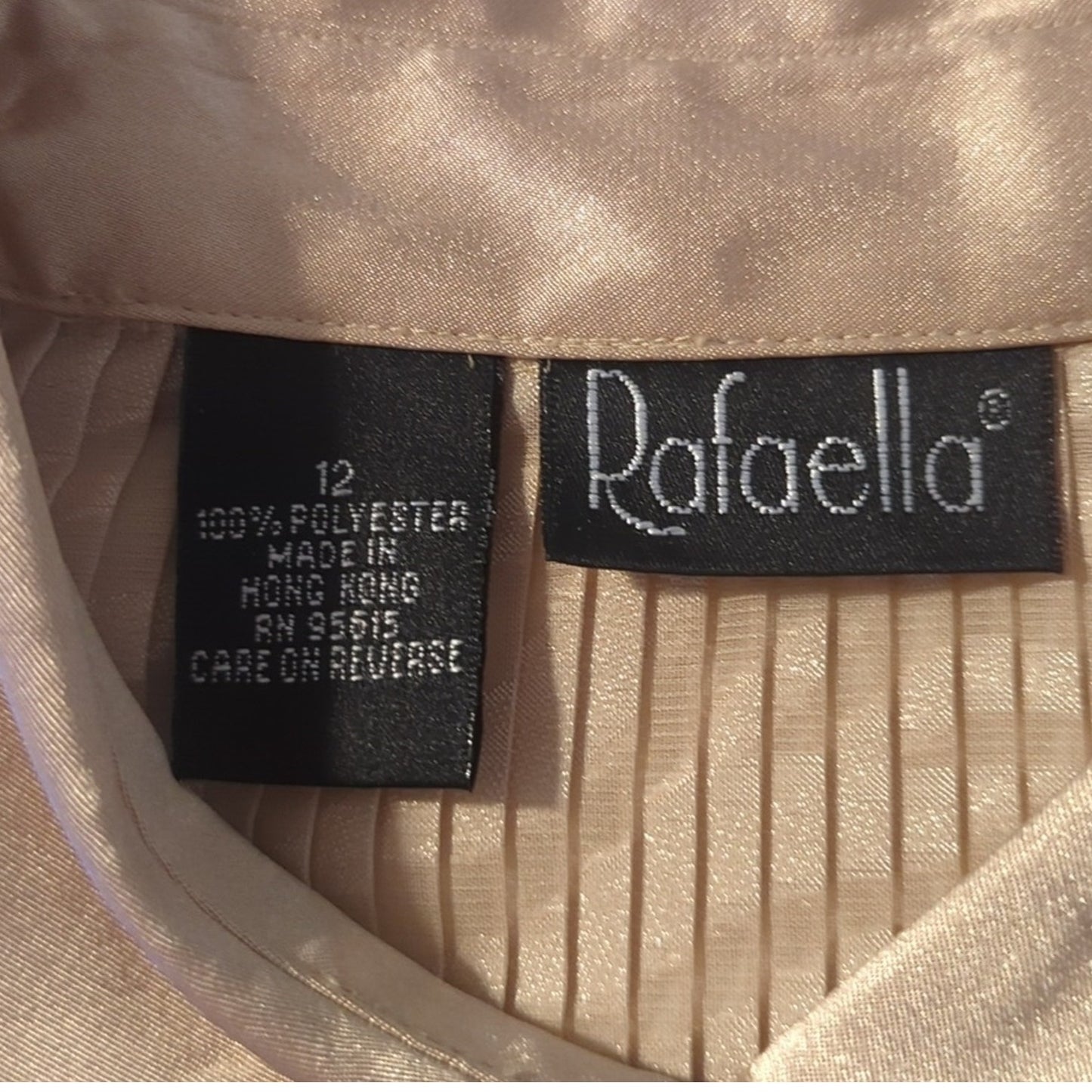 Rafaella NWT Gold Button Up Pleated Satin Look Trimmed Blouse Women's Size 12