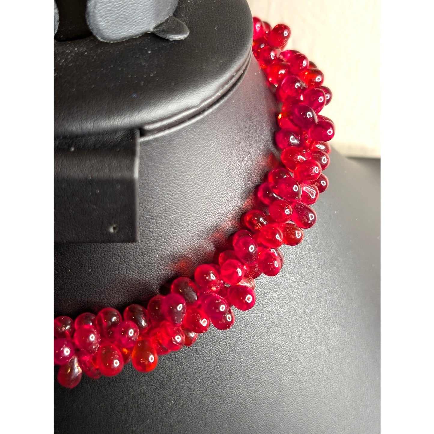 Artisan Red Teardrop Murano Glass Bead 14K Gold Clasp 15.5" Choker Necklace