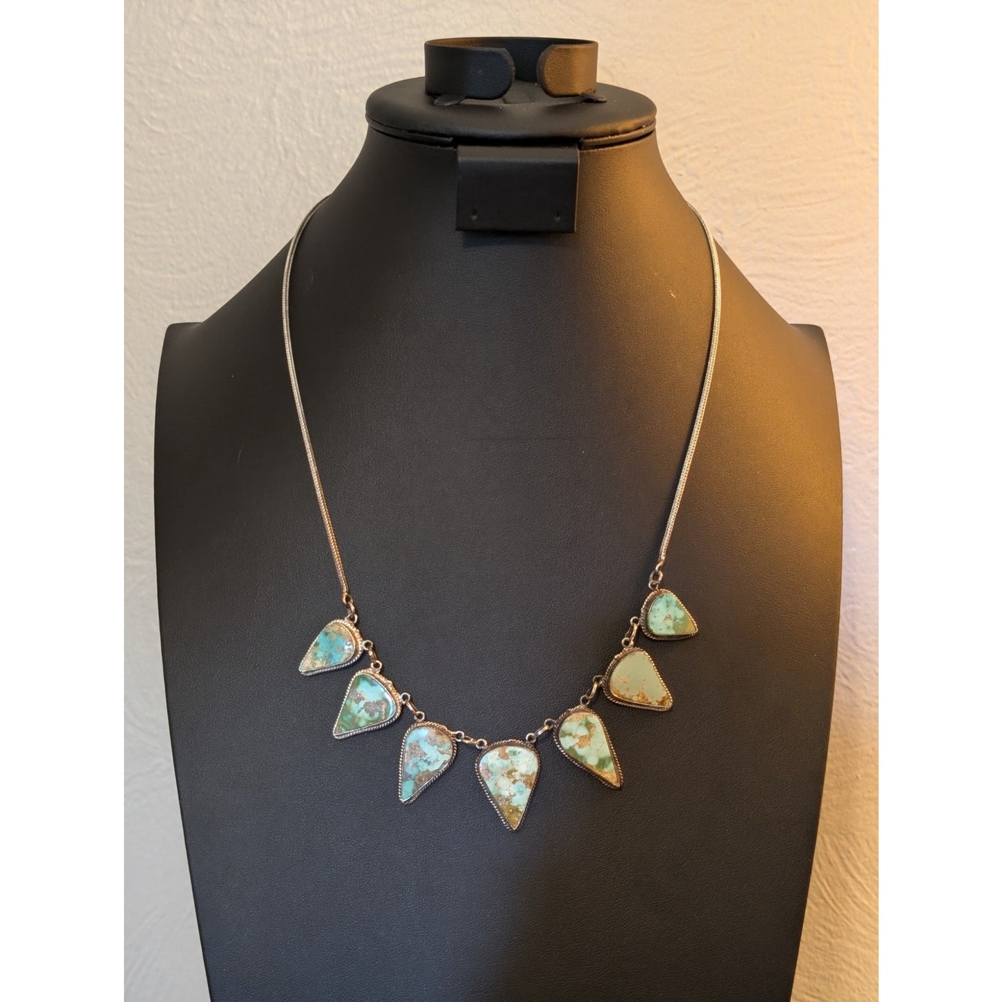 Vintage Teardrop Turquoise Stone Source Unknown Sterling Statement Necklace
