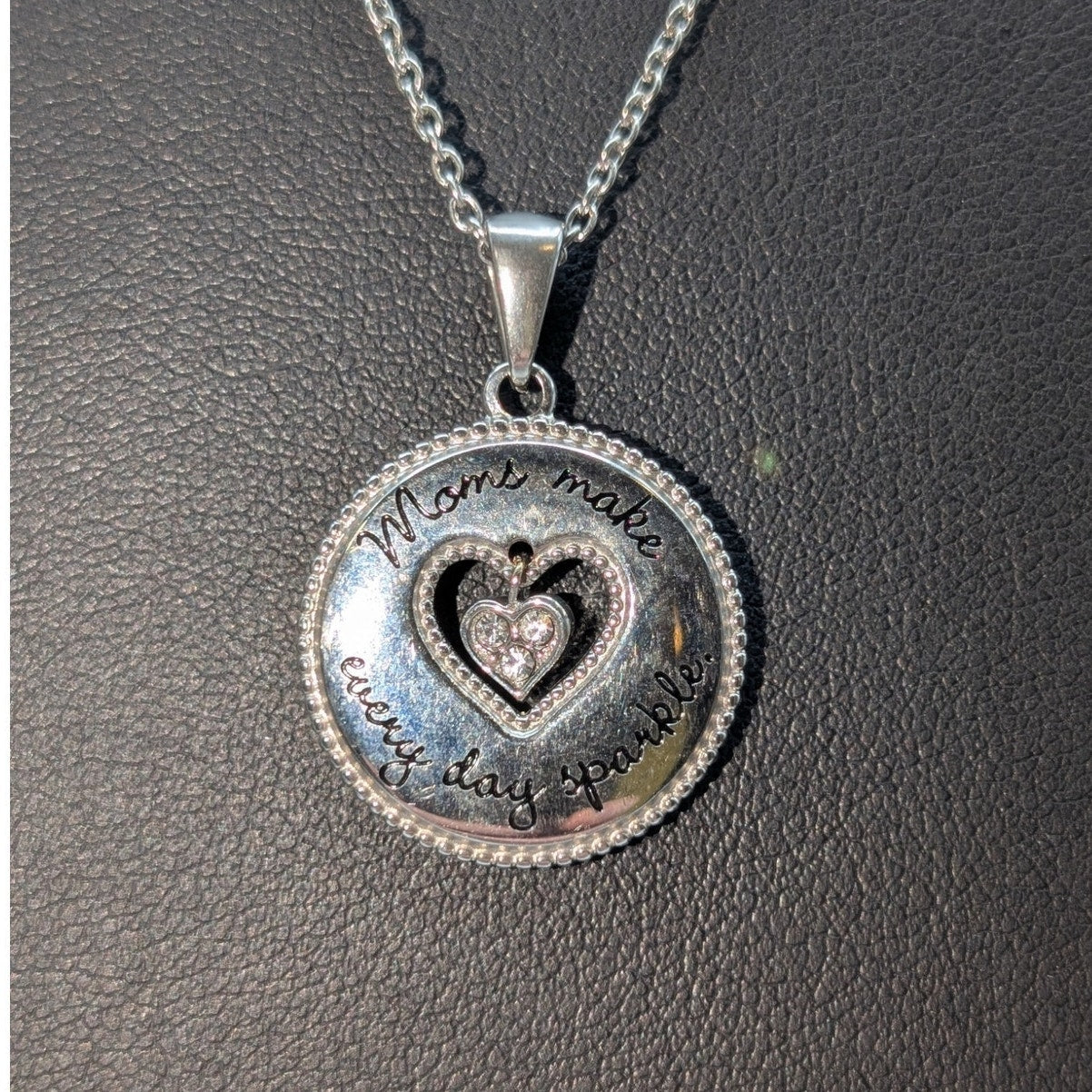 JCM Stainless Steel 'Moms Make Every Day Sparkle' Rhinestone Heart Necklace