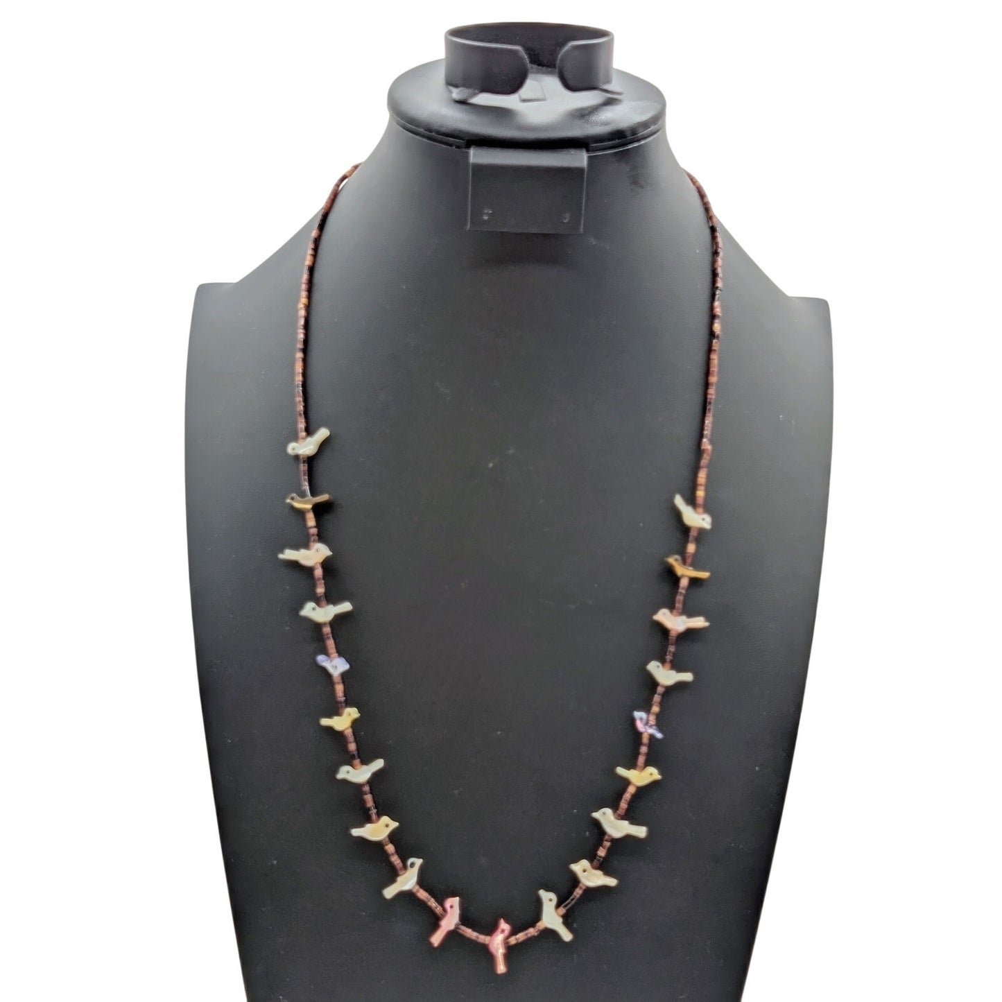 VTG Southwestern Style Heishi Fetish Stone/Shell Bird Barrel Clasp 27" Necklace