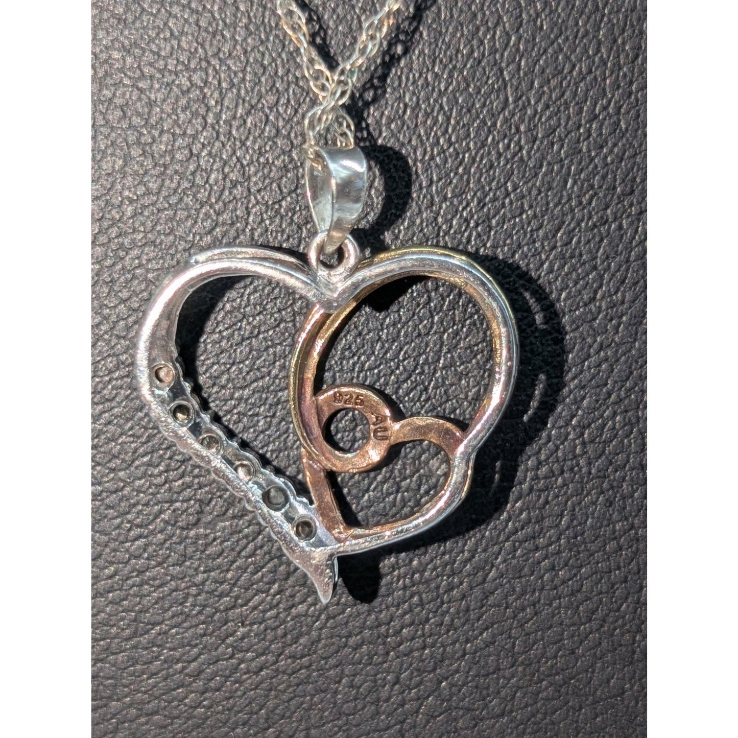 AU 925 Sterling Tri-Color Diamond Heart 'Love' Pendant 19" Chain Necklace