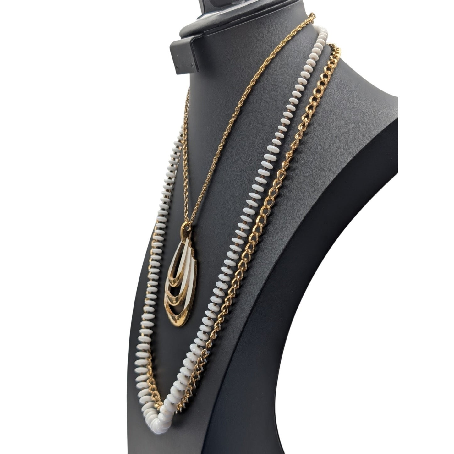 Lot of Four Gold Tone & White Theme Vintage Necklaces