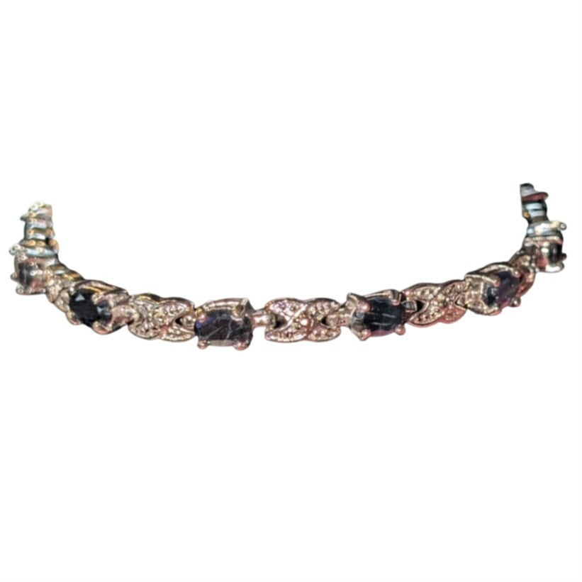 925 Sterling Silver Sapphire & Diamond Tennis Bracelet