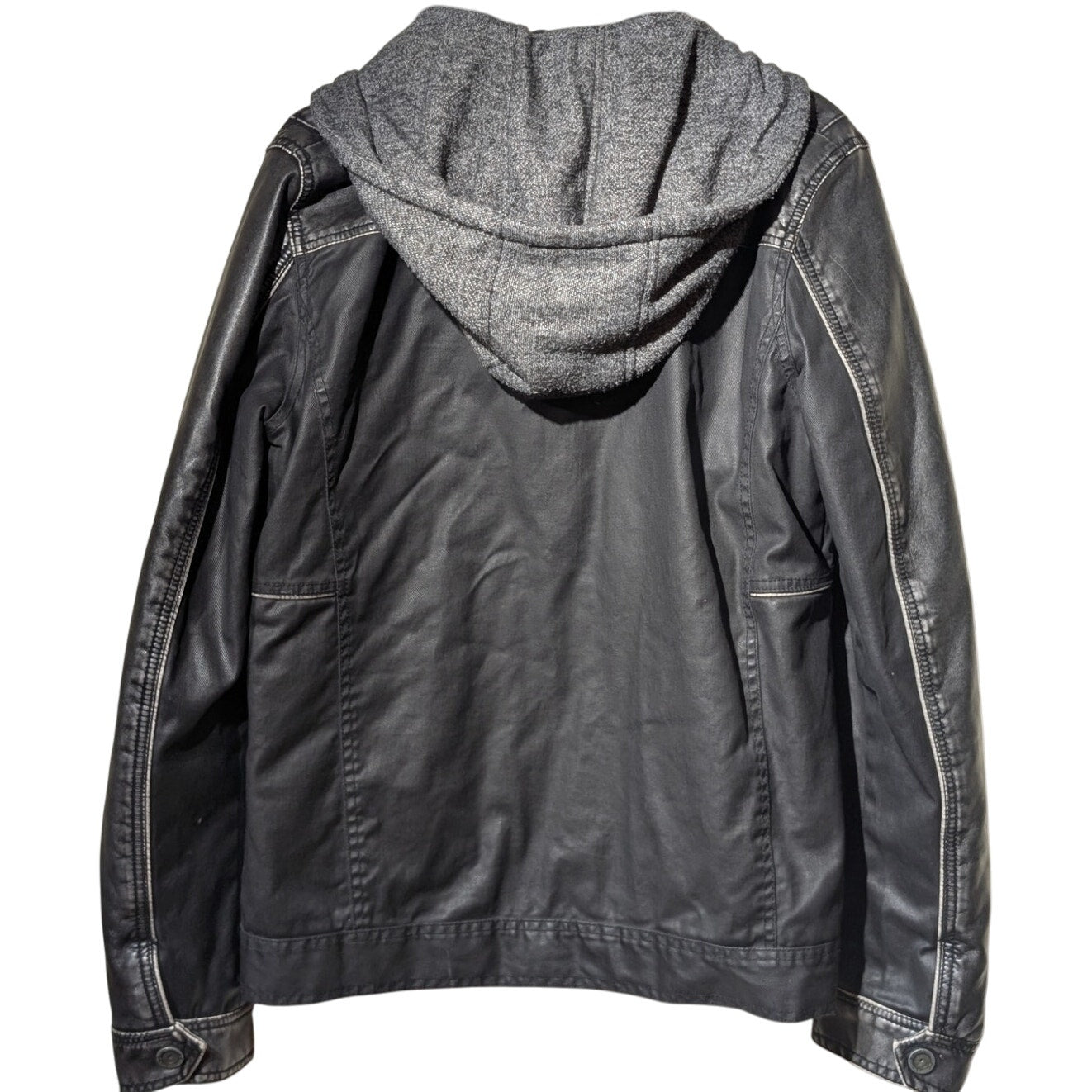 BKE Standard Fit Washed Out Charcoal Front Zip Removable Hood Bikers Jacket Sz M