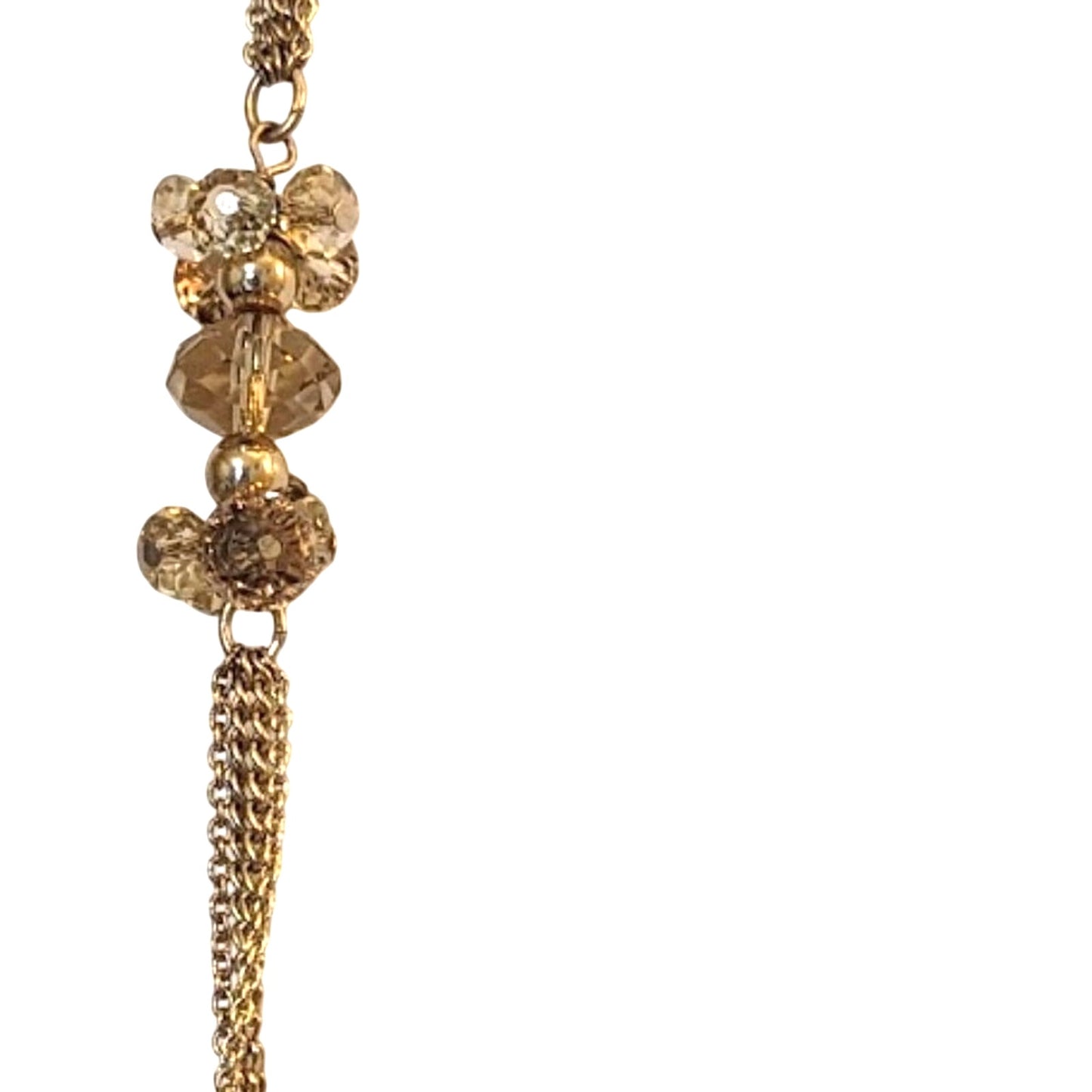 Champagne Crystal Cluster Gold Tone Multi-Chain Long Necklace
