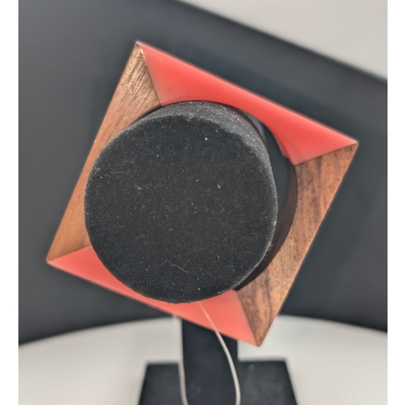 Vintage Modernist Wood & Peachy Resin Square Bangle Bracelet