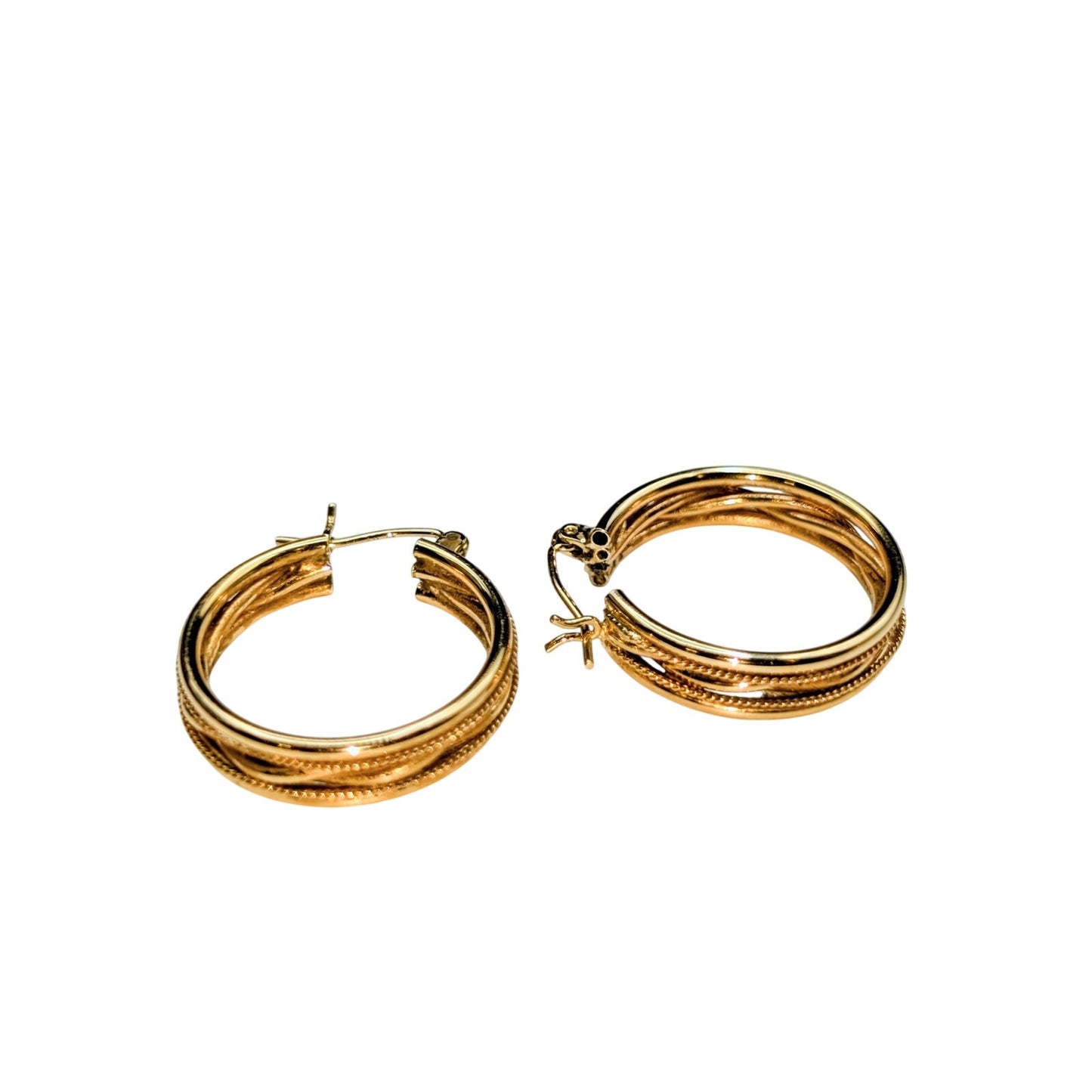 14K Yellow Gold Textured & Polished Hoop Earrings Approx. 4.66g