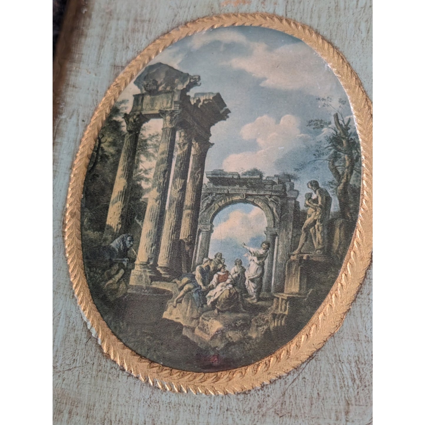 Pair of Antique Florentine Made in Italy Wall Plaques Prints of Roman Ruins