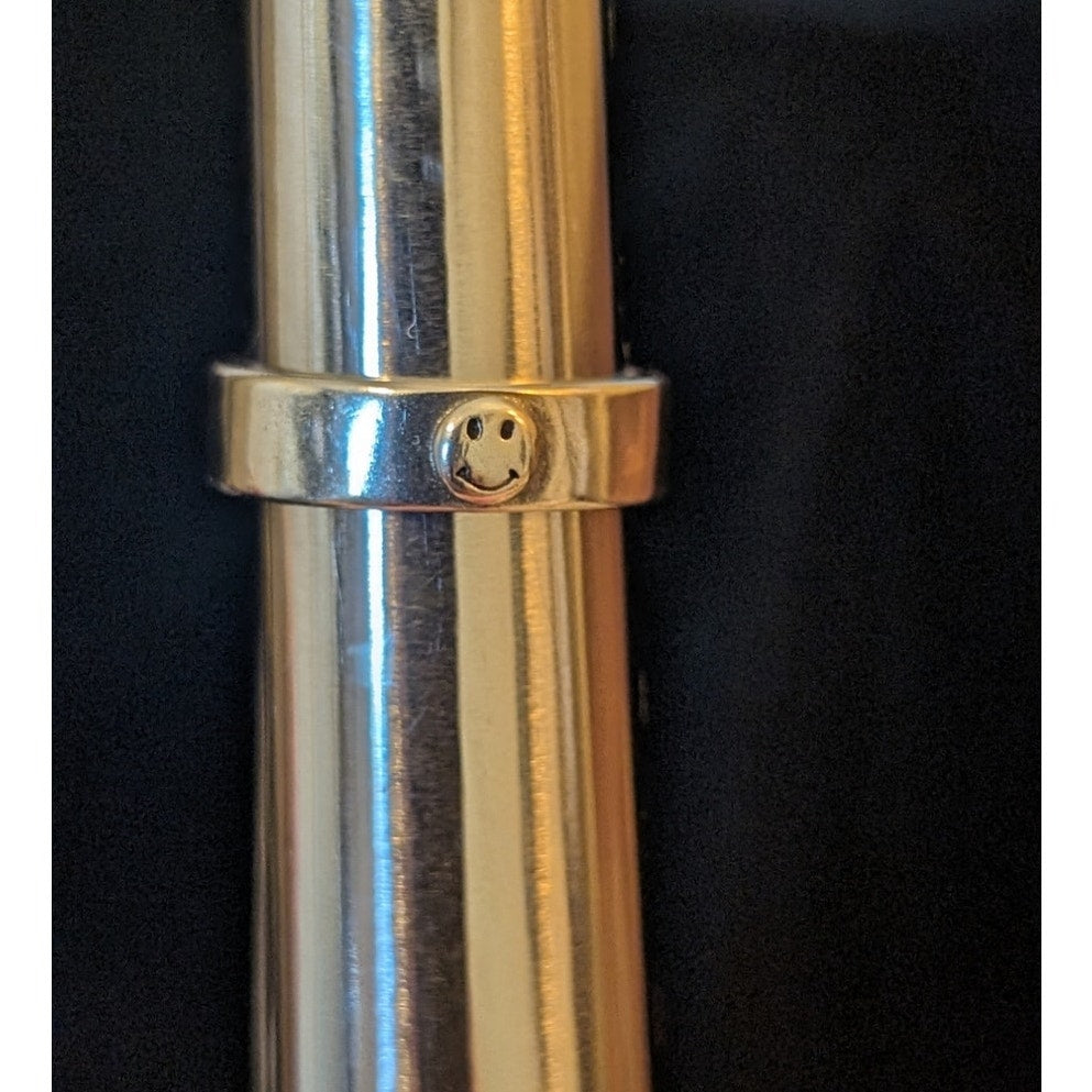925 Sterling Silver 5mm Wide Open Back Smiley Face Ring Size 7.25