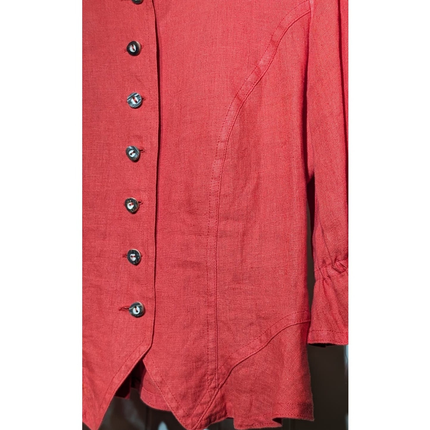 Resi Hammerer Red Vintage 80s Button Front Ruffle Three Quarter Sleeve Top Sz S