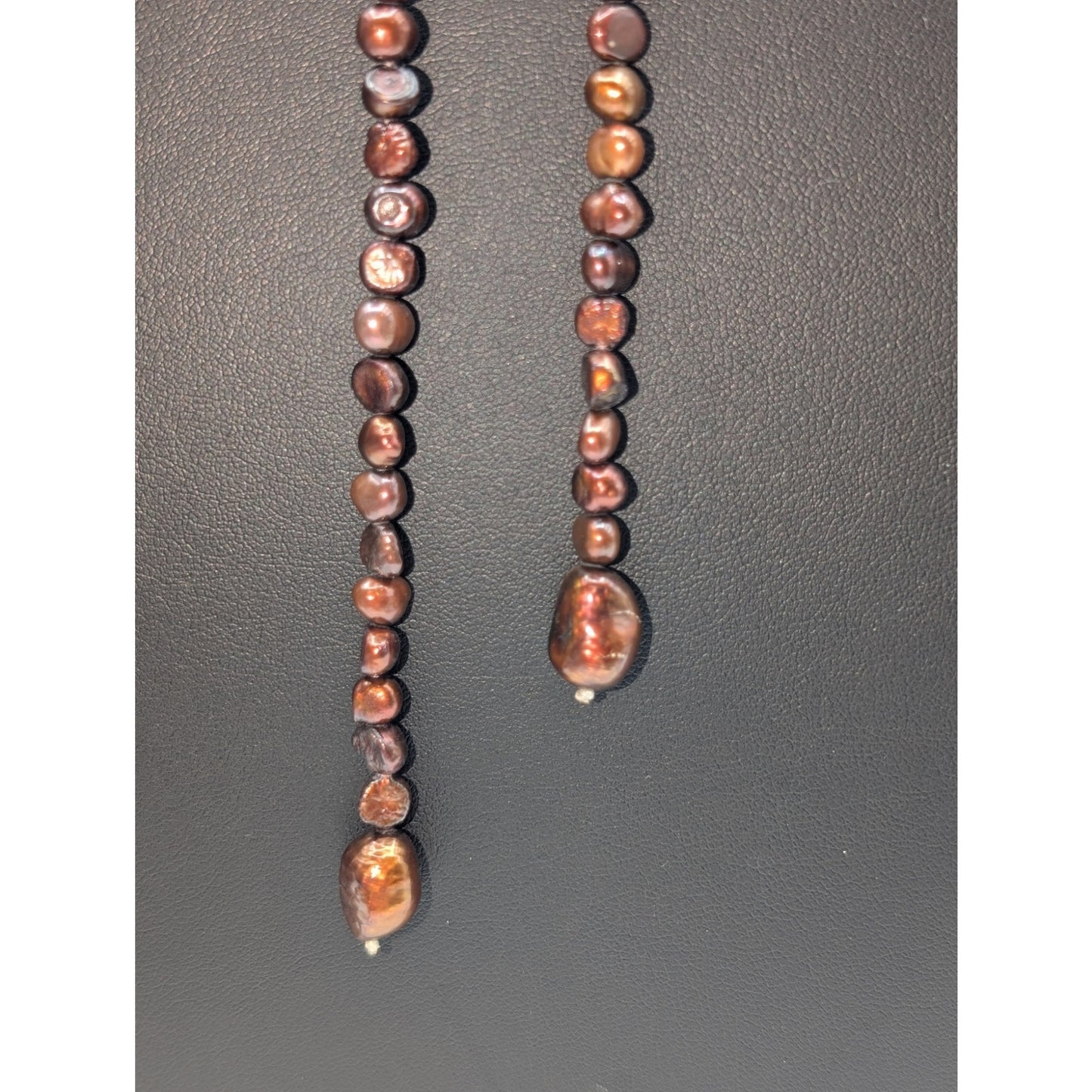 Vintage 52" Genuine Copper & Gold Lariat Style Open Ended Pearl Necklace