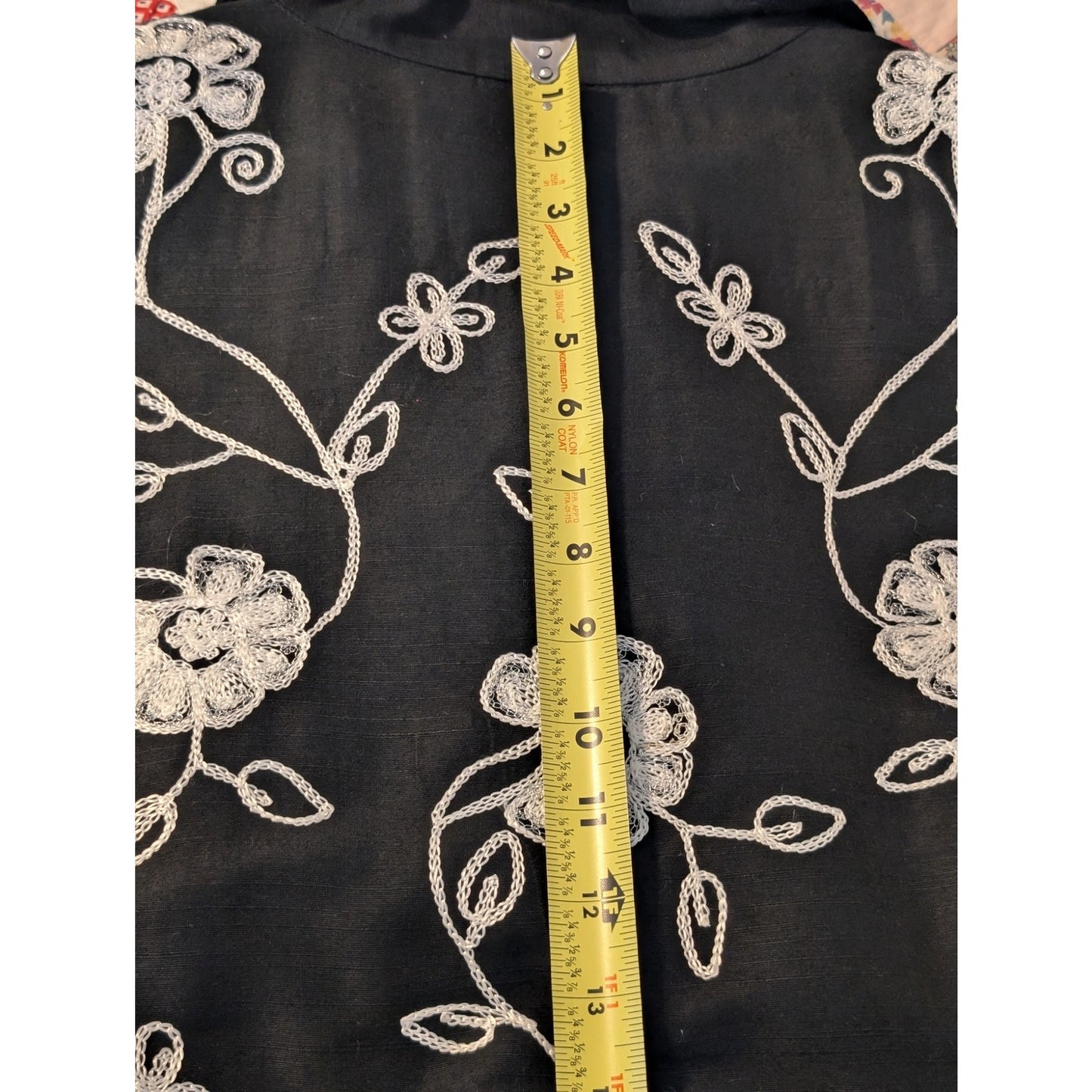 Life Style Black White Floral Embroidered Button Front Silk Blend Jacket Sz XL