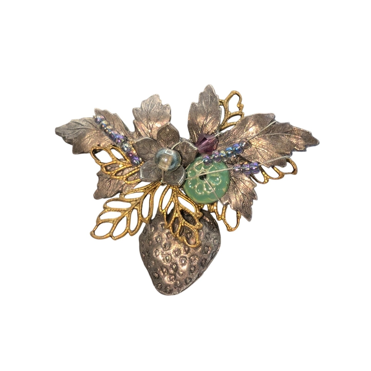 Cara Stimmel Ltd Leaves Strawberry Two Tone Brooch