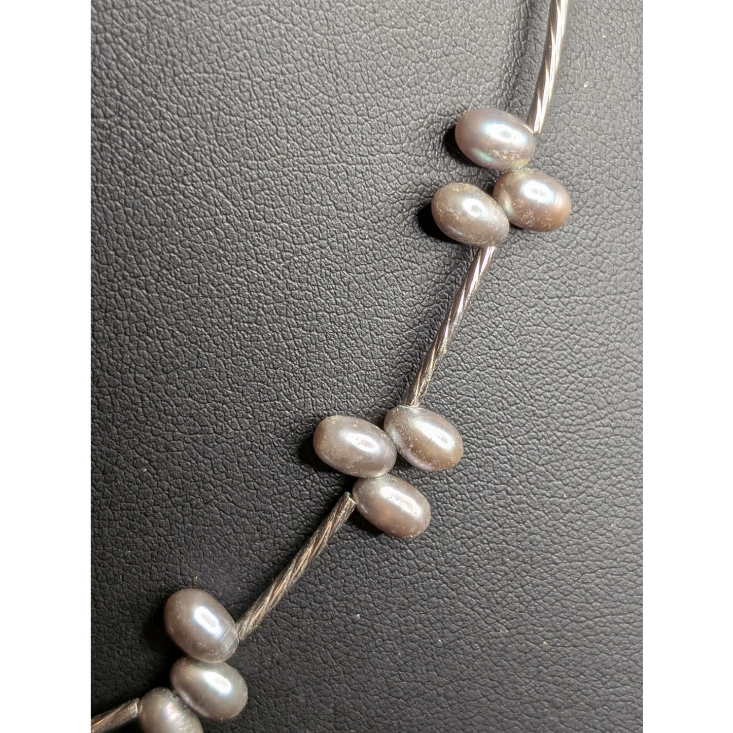 925 Sterling Silver Gray Freshwater Pearl Twisted Tube Toggle Clasp 18" Necklace