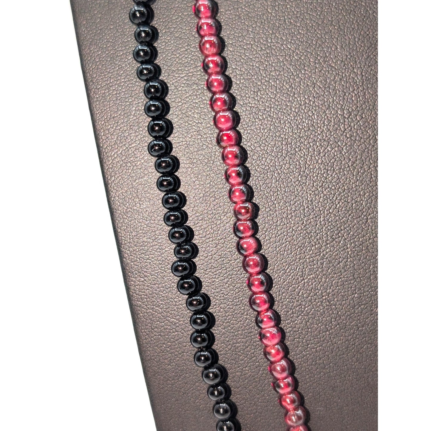 34" Garnet Bead Strand & 35" Black Stone Bead Necklaces