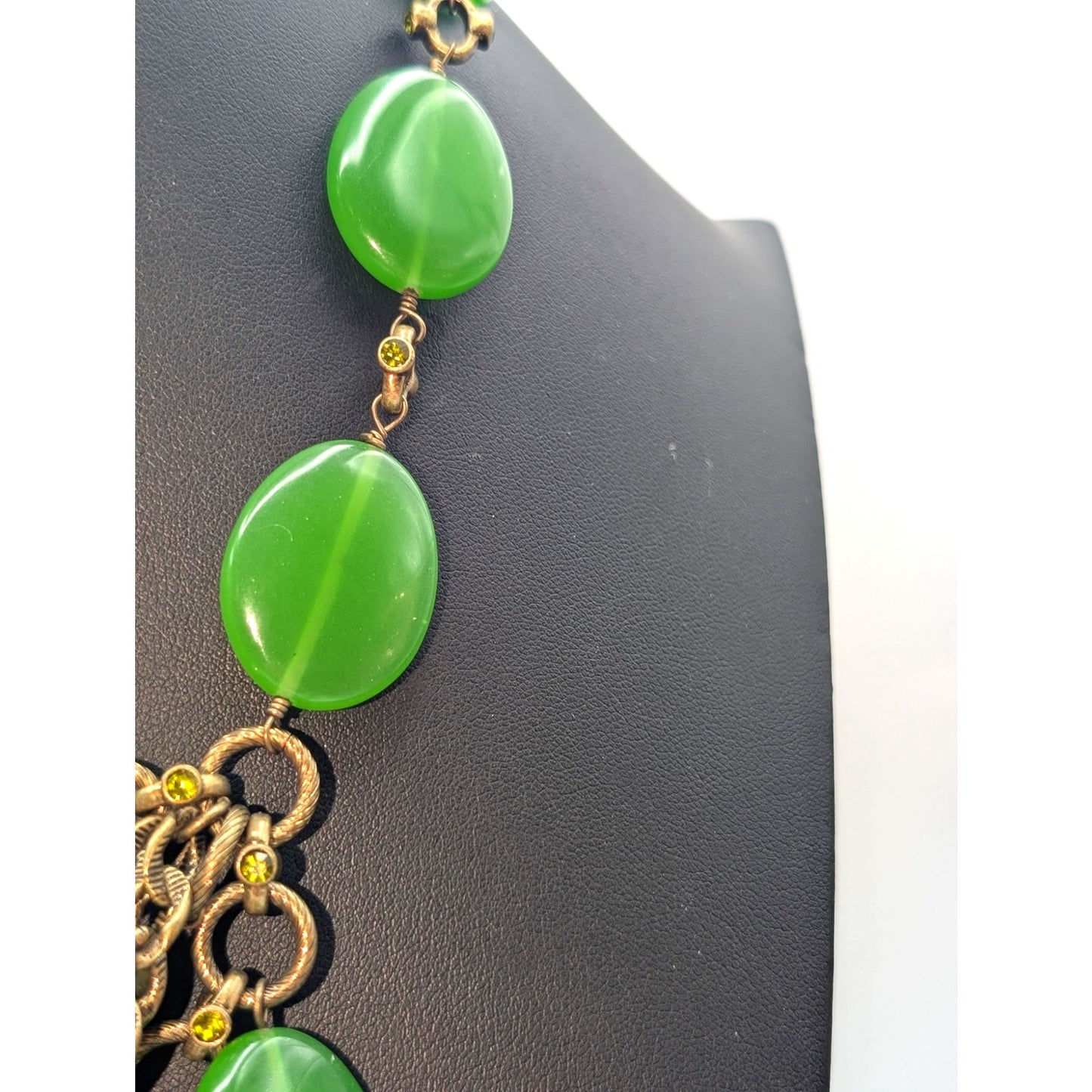 Vintage 80s Marked Kiam Family Glass Brass Rhinestone Stone Necklace