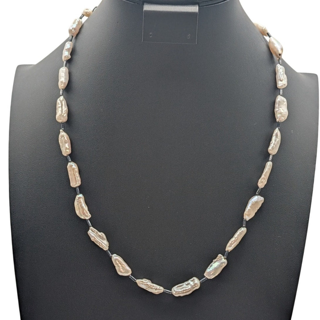 Freshwater Organic Biwa Baroque Pearl 925 Sterling Silver 22"-24.25" Necklace