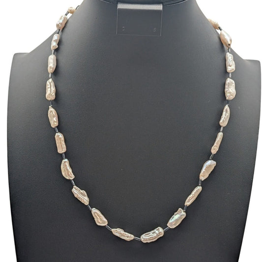 Freshwater Organic Biwa Baroque Pearl 925 Sterling Silver 22"-24.25" Necklace