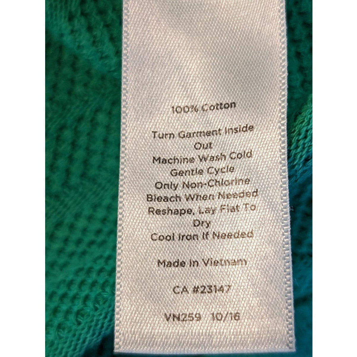 Talbots Green Textured Cotton Pullover V-Neck Tie Top Womens Sz S