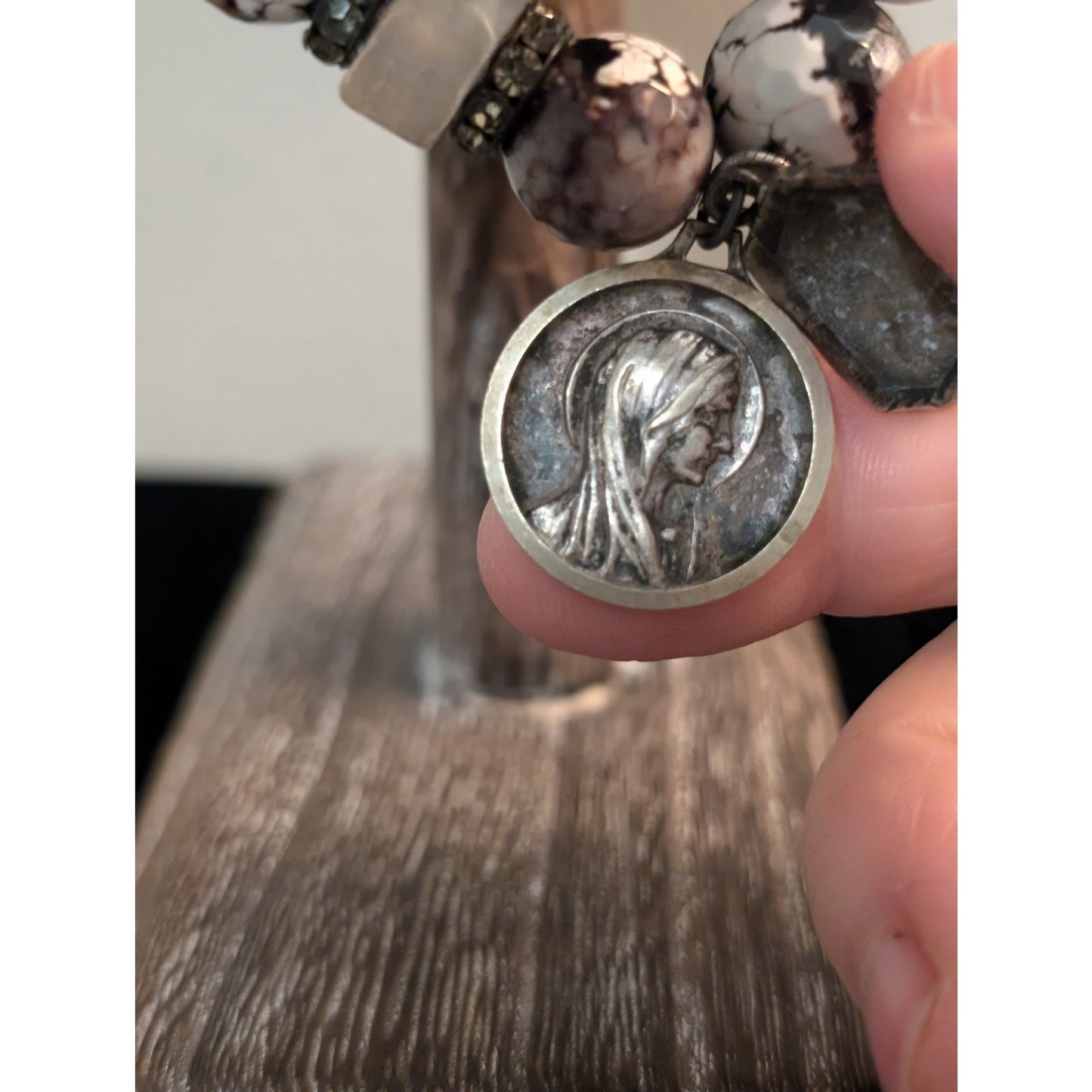 Angel Wing Alunite Beaded Icon Charm  Stretch Bracelet