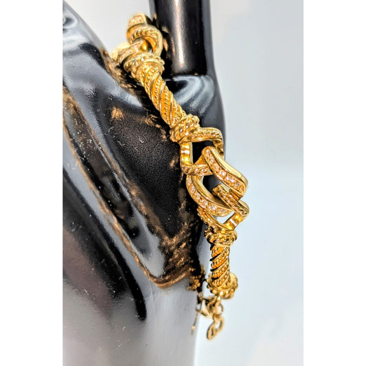 Christian Dior Vintage Gold Plated Twisted Link Crystal Accent Chain Bracelet