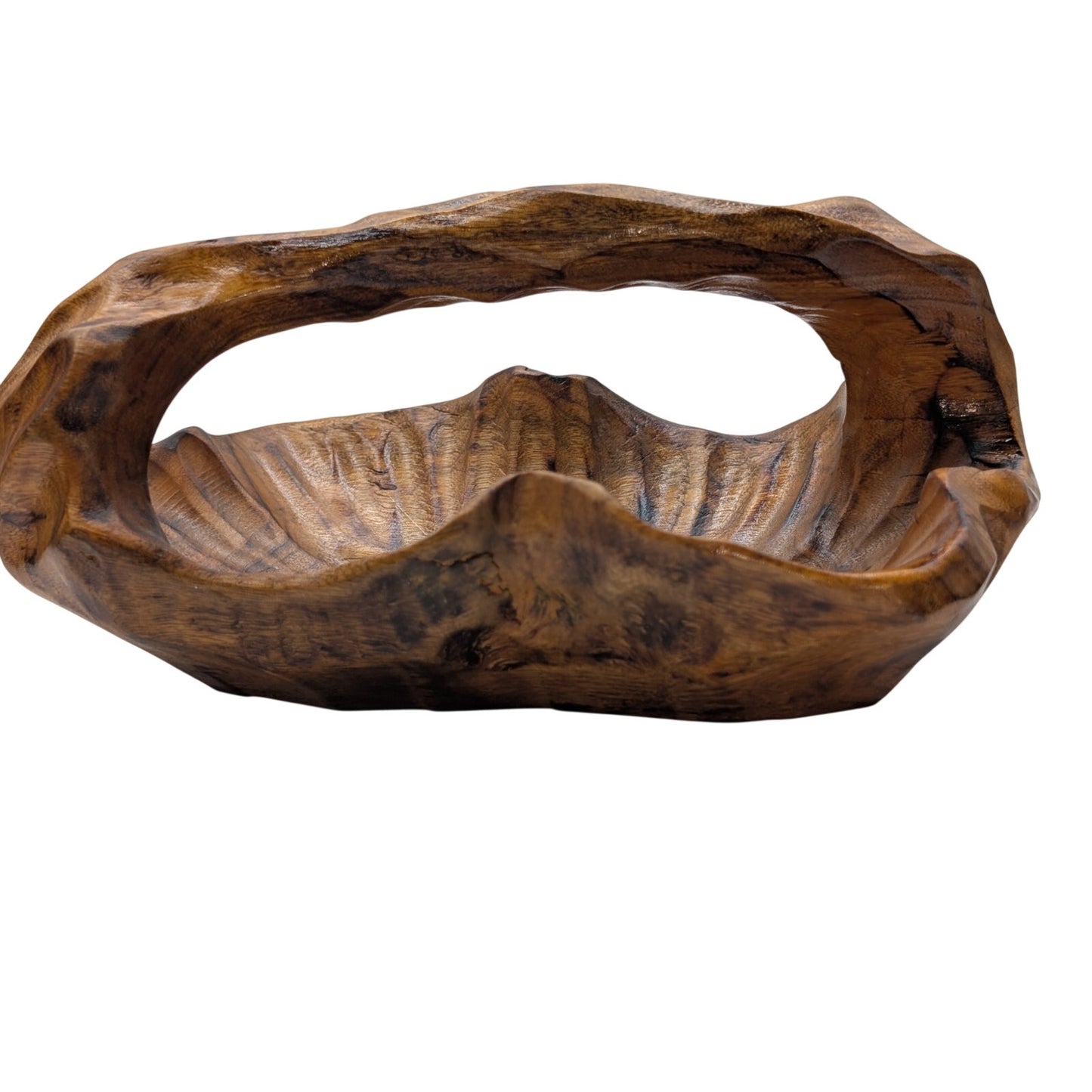 Artisan Hand Carved Burl Wooden Basket/Bowl/Trinket Dish
