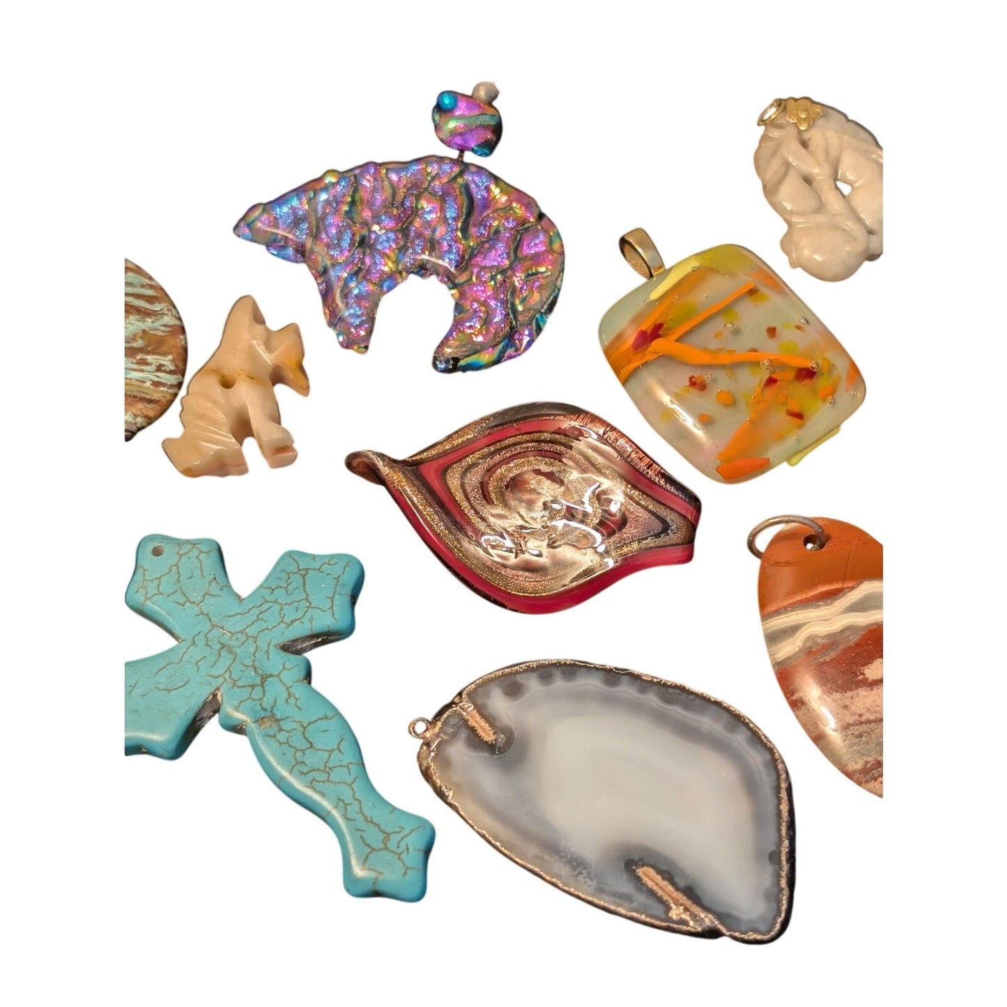 Fifteen Stone/Glass & One Heavy Resin Pendant Lot